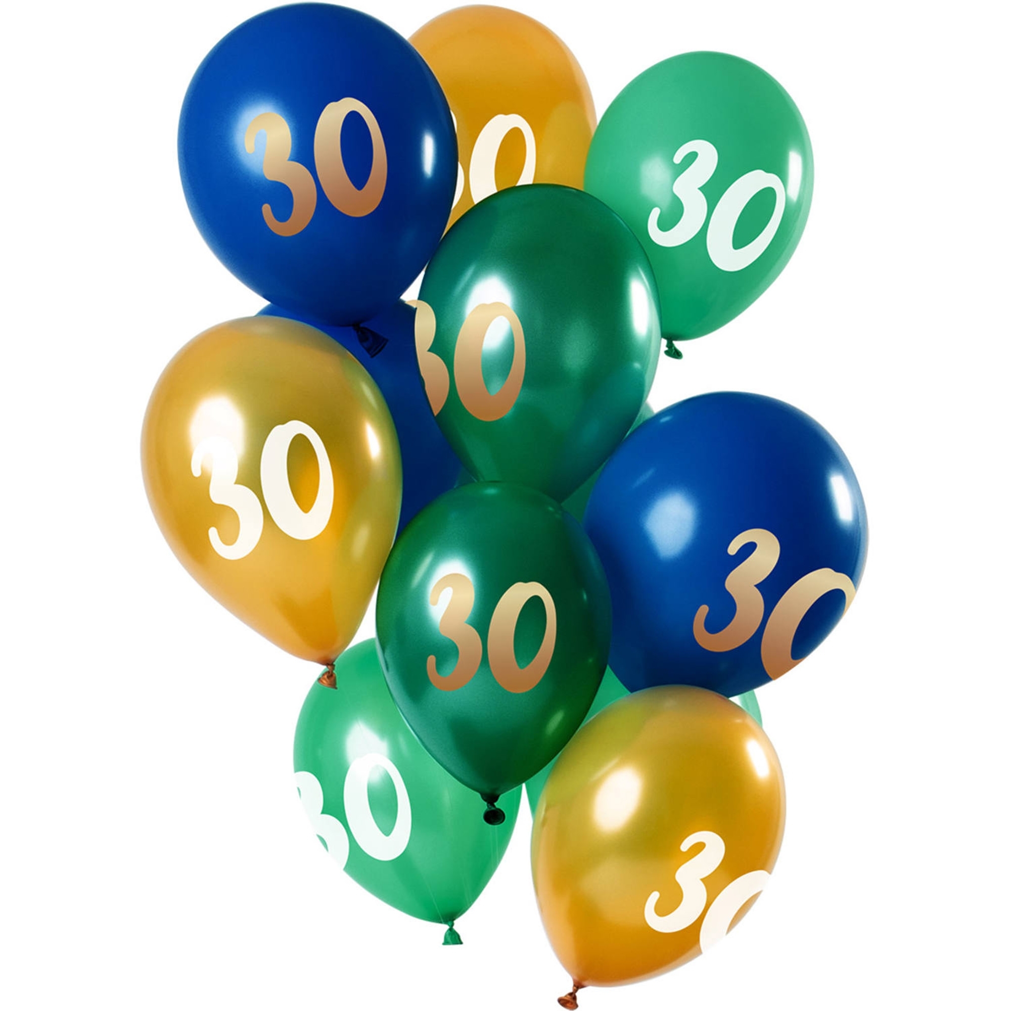 12 Latexballons im Set "Golden Emerald 30 Jahre" Ø 33cm Ballon, Text, Nummer, Symbol