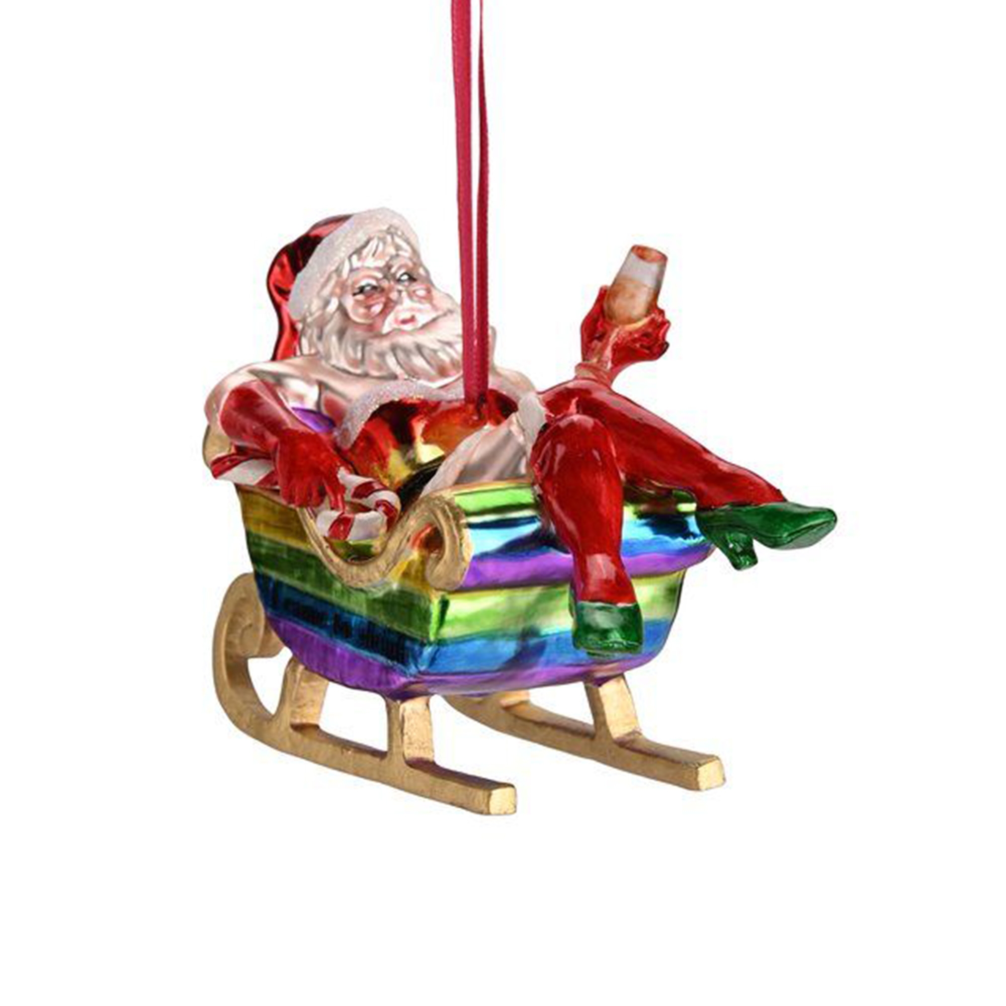 Weihnachtskugel "Santa im Regenbogen Schlitten" Bekleidung, Mantel, Person