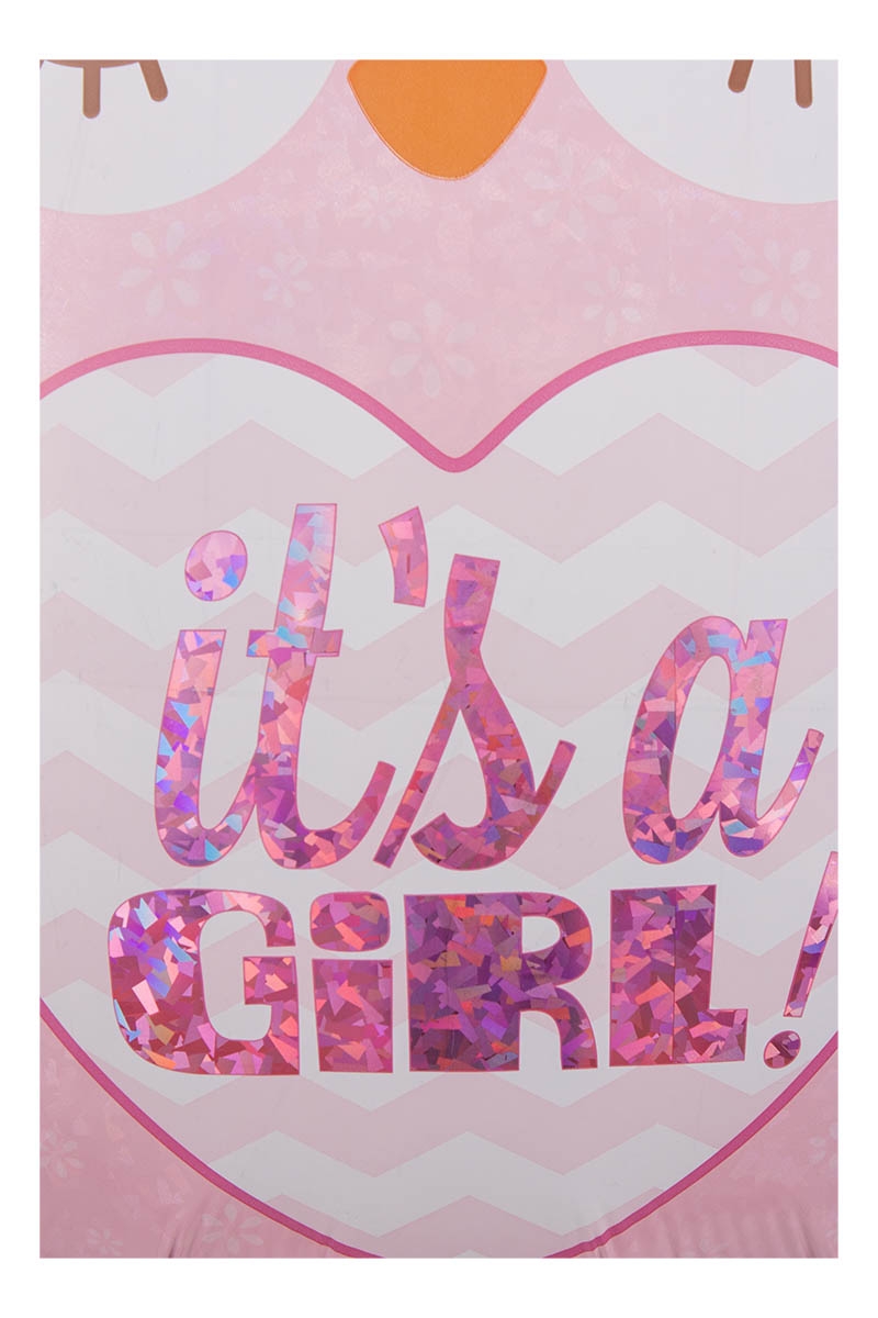 Folienballon Holographic Baby-Eule It's a Girl 66 cm