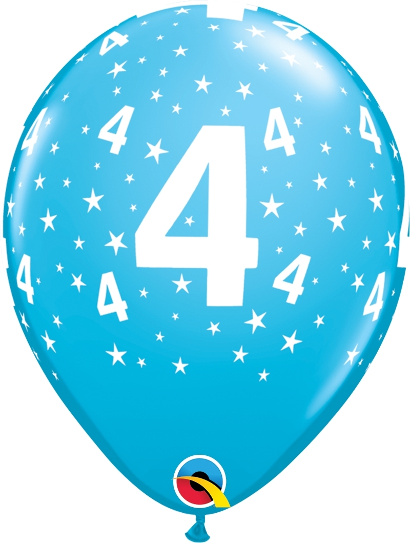 Qualatex Latexballon 4. Geburtstag verschiedene Farben Ø 30cm