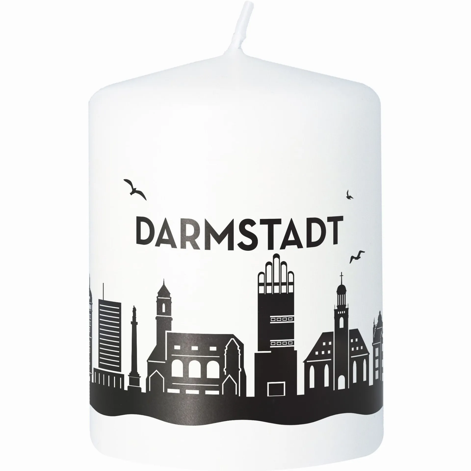 Stumpenkerze Skyline Darmstadt Weiß