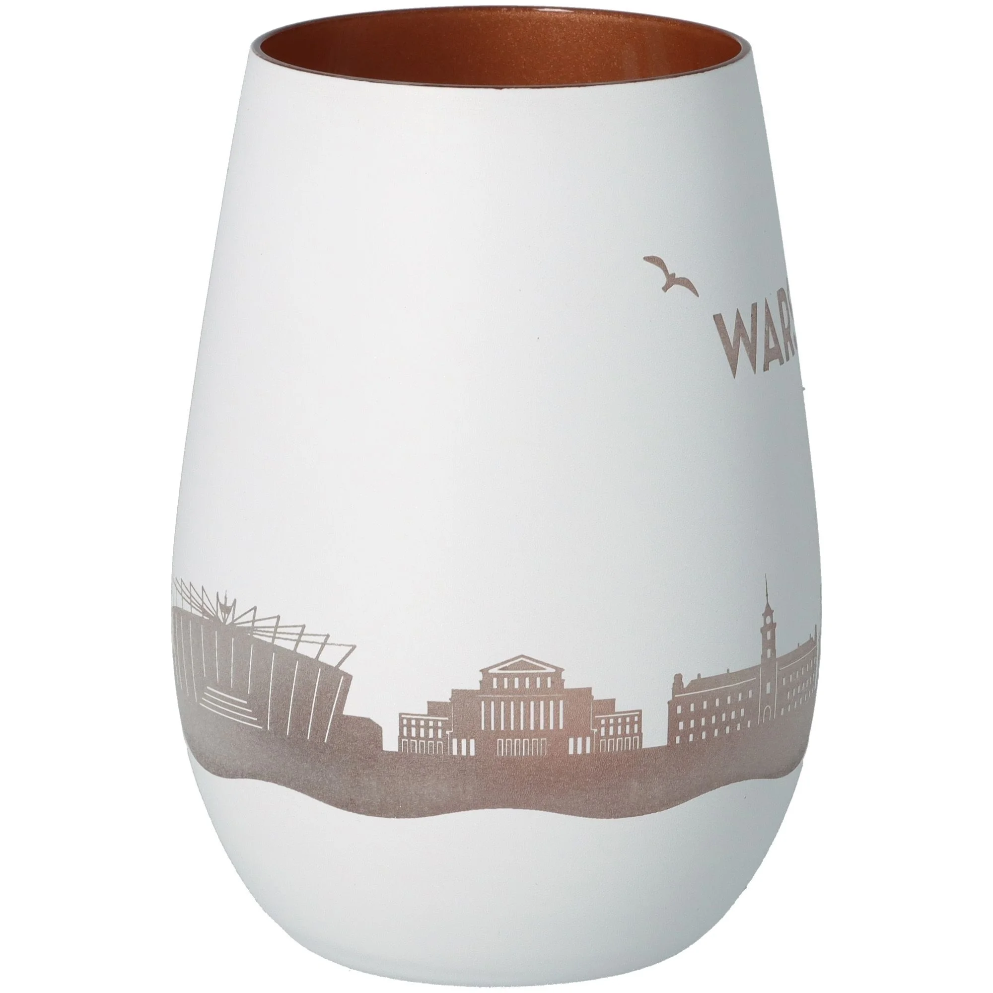 Vase, Porzellan, Weiß, Stadt-Silhouette, Glasur innen braun