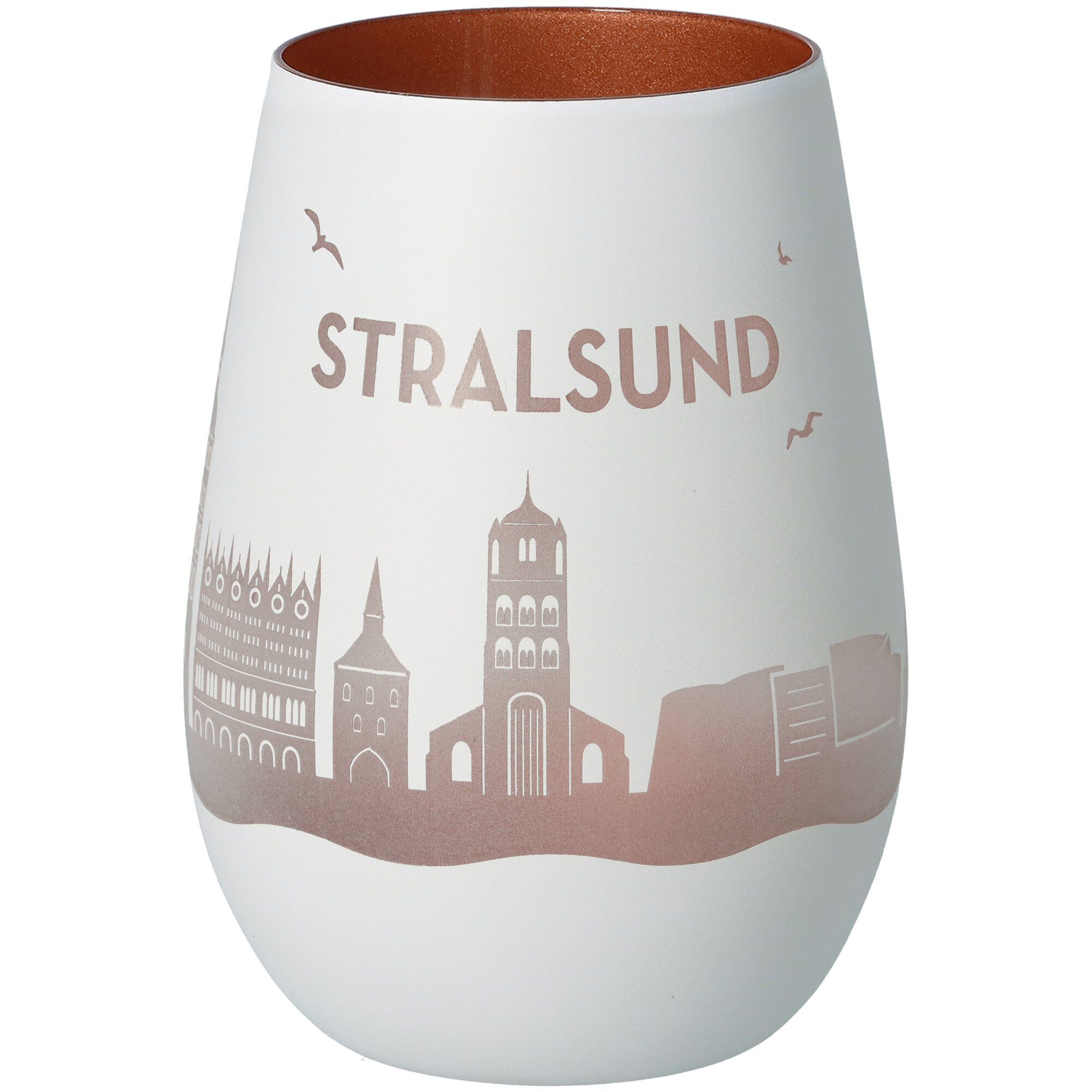 Windlicht Skyline Stralsund Weiß/Bronze