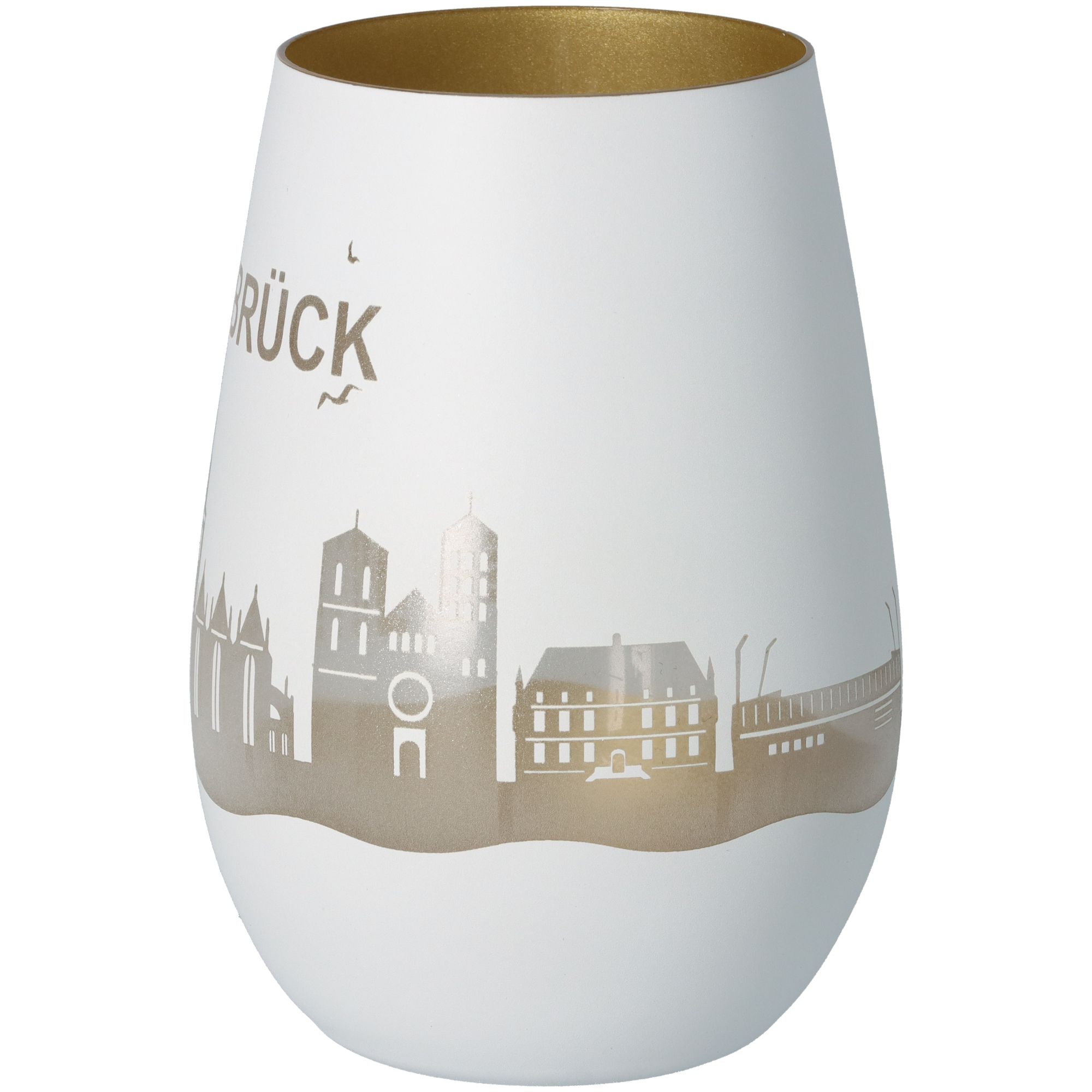 Windlicht Skyline Osnabrück Weiß/Gold Töpferei, Krug, Vase, Porzellan, Lampe