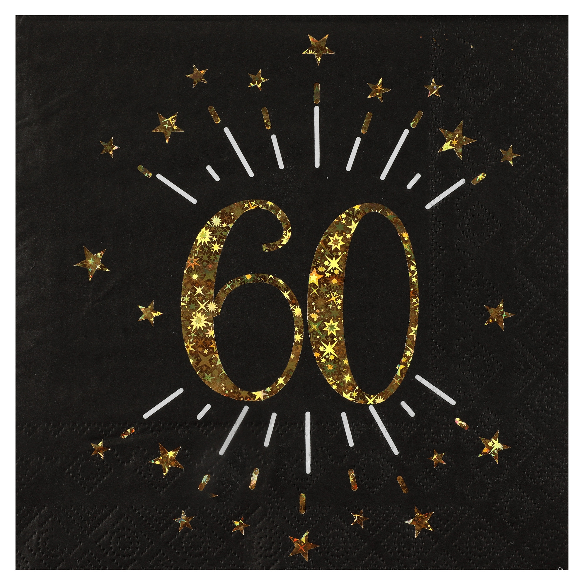 10 Servietten "60. Geburtstag" Schwarz/Gold Symbol, Text, Nummer