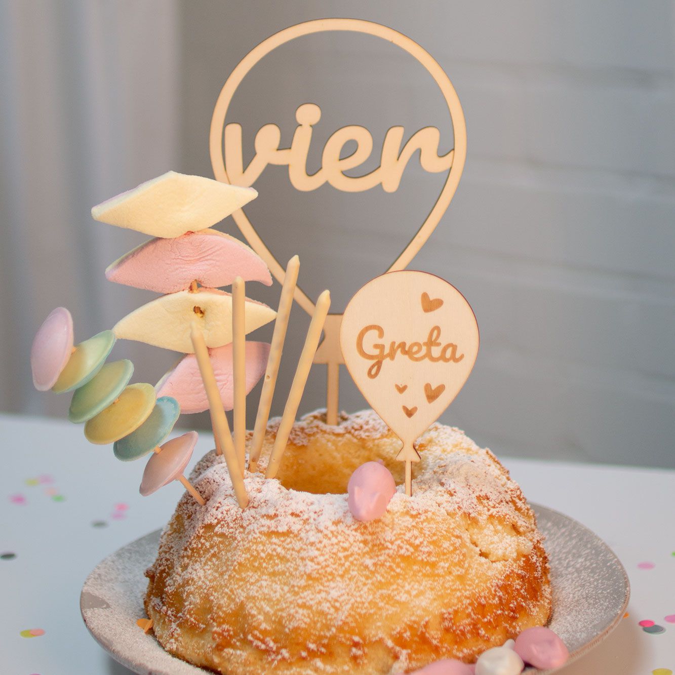 Cake Topper Ballon Herz Set Zahl 4