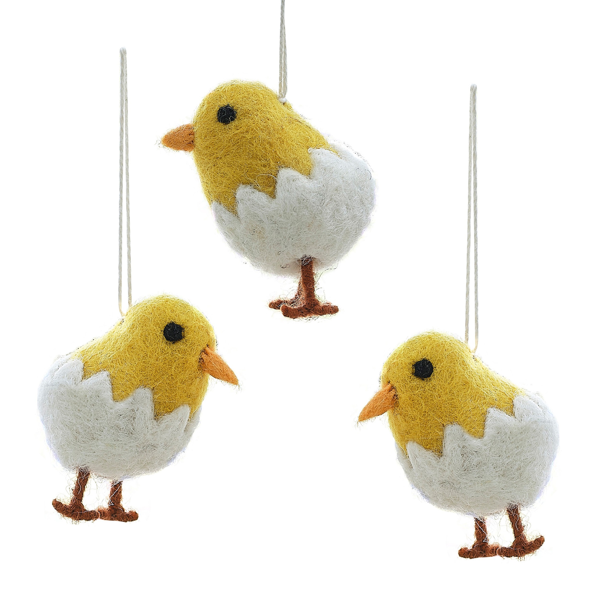3 Deko-Küken aus Filz zum Aufhängen
