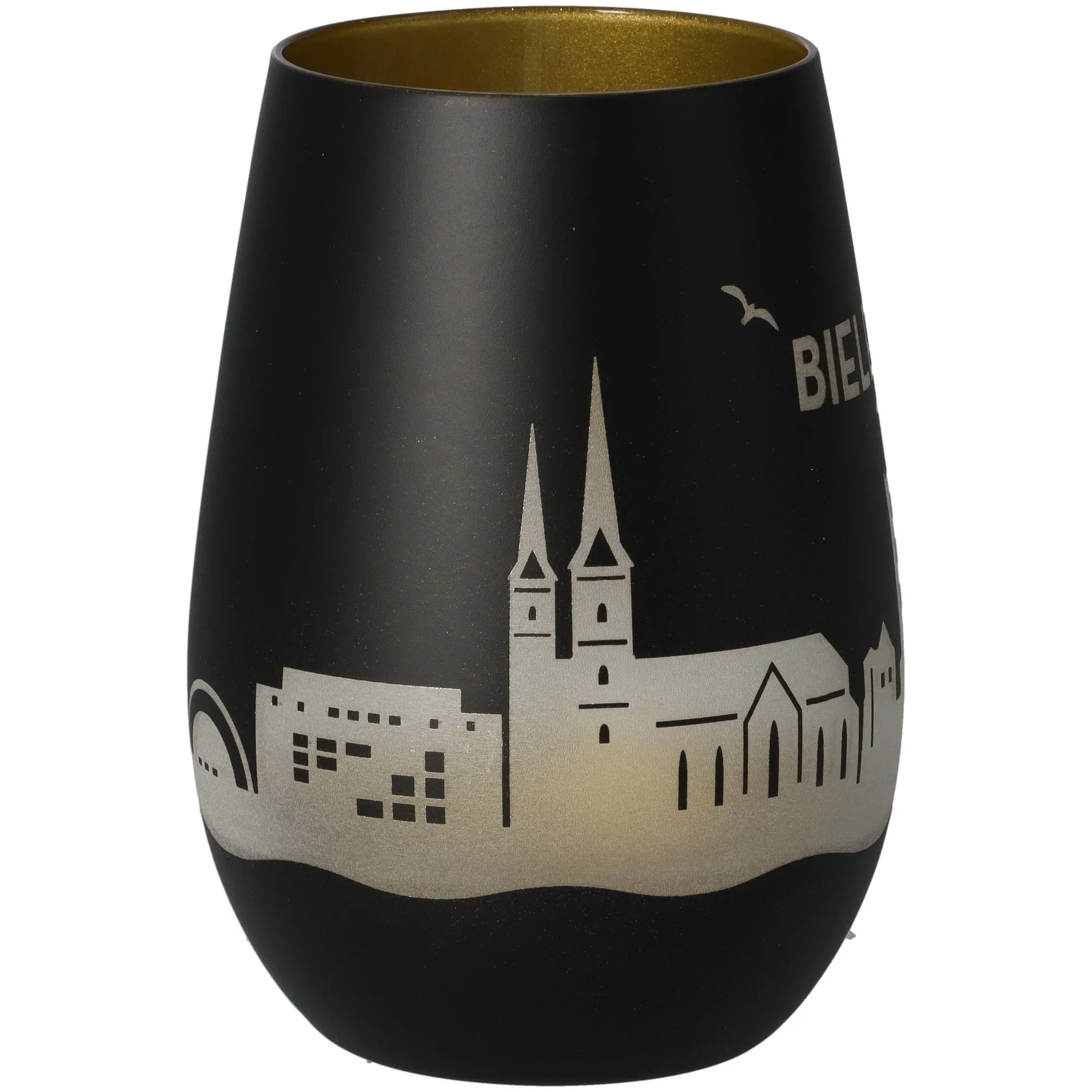 Vase, Schwarz, Silber-Print, Stadtmotiv, Matt