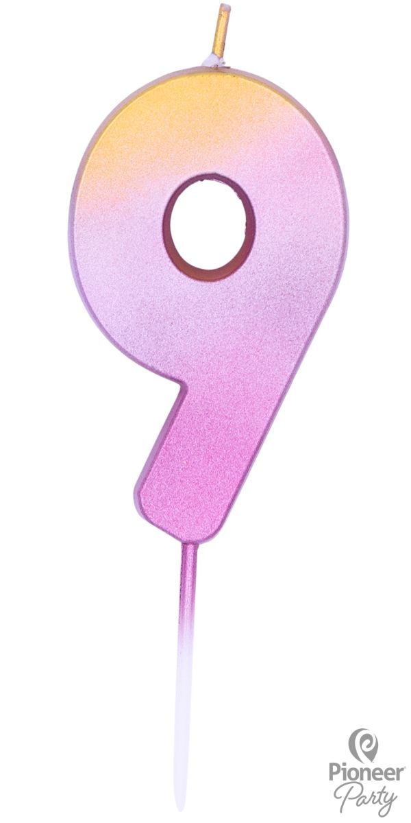 Zahlenkerze "9", Rosa/Gold Zahlenkerze "9", Rosa/Gold