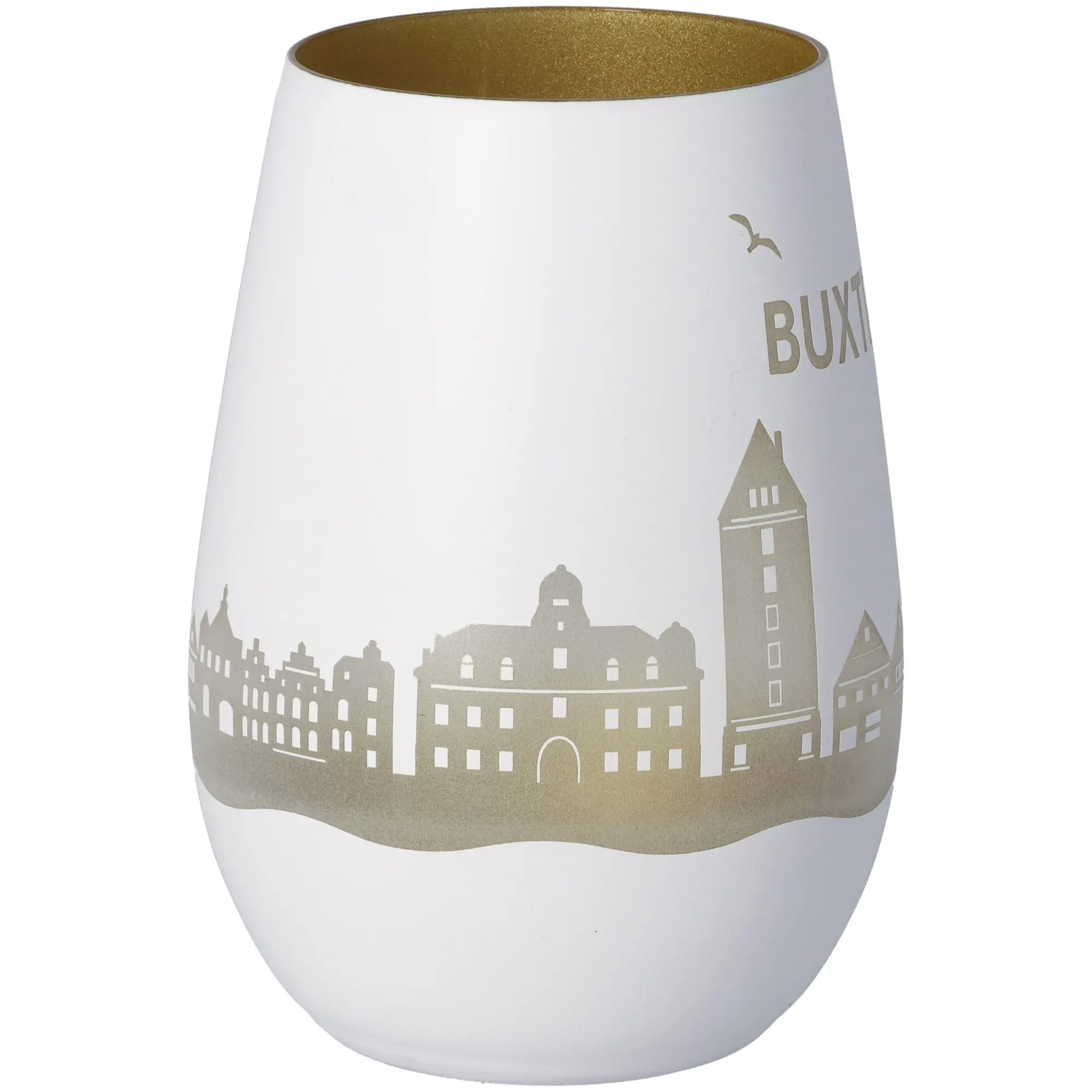 Windlicht Skyline Buxtehude Weiß/Gold