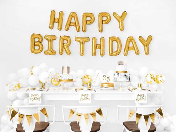 Ballongirlande "Happy Birthday", Gold Ballongirlande "Happy Birthday", Gold