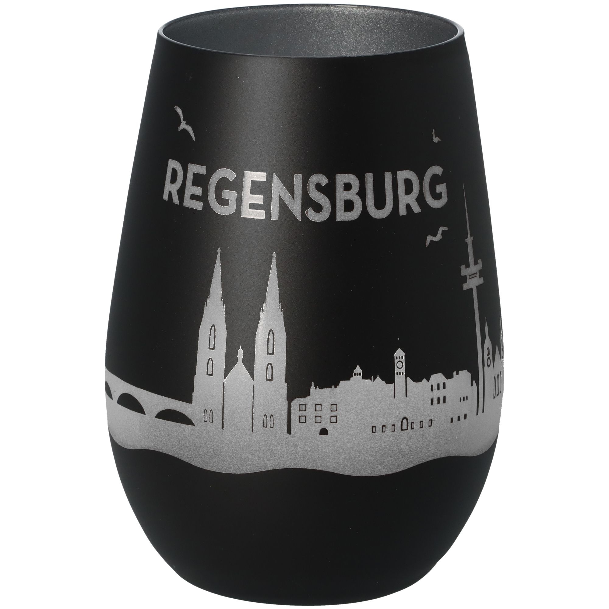 Windlicht Skyline Regensburg Schwarz/Silber