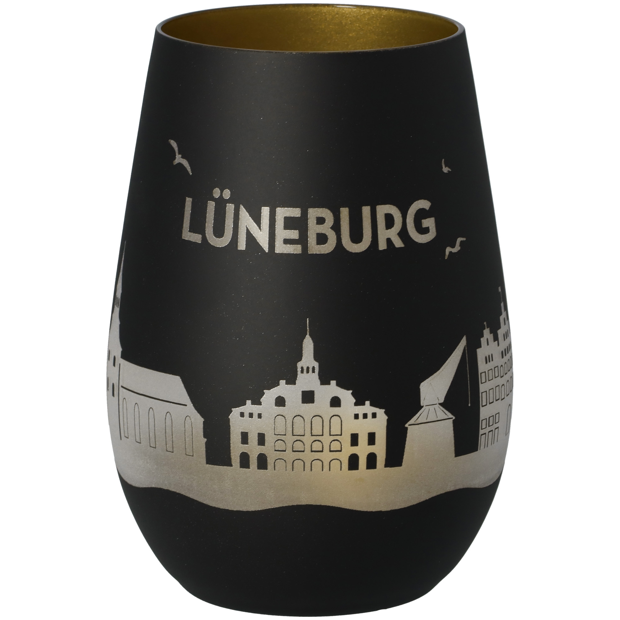Windlicht Skyline Lüneburg Schwarz/Gold Krug, Töpferei, Vase