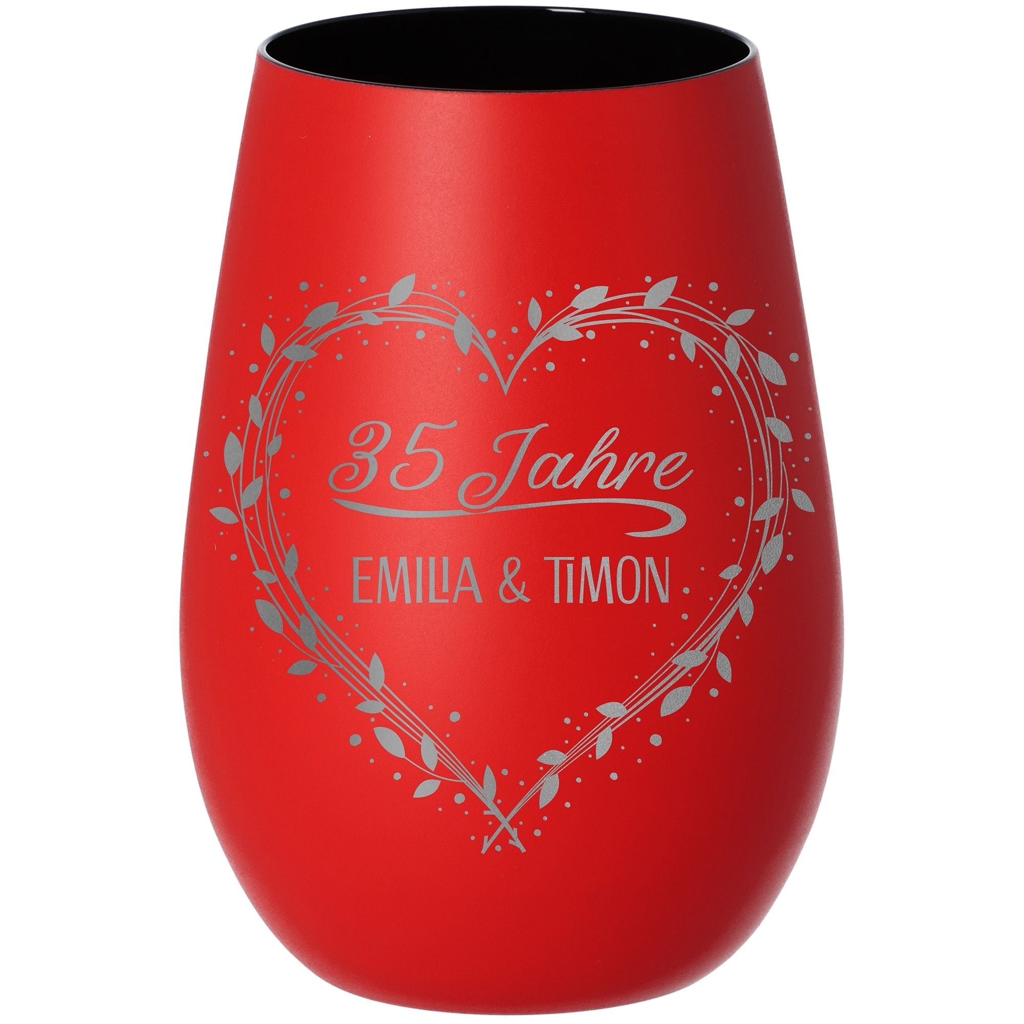 1001c1e58eceeb3e64093c48ad93b6a60eb48f28 Windlicht Jubiläum "Namen+Zahl" Rot/Schwarz