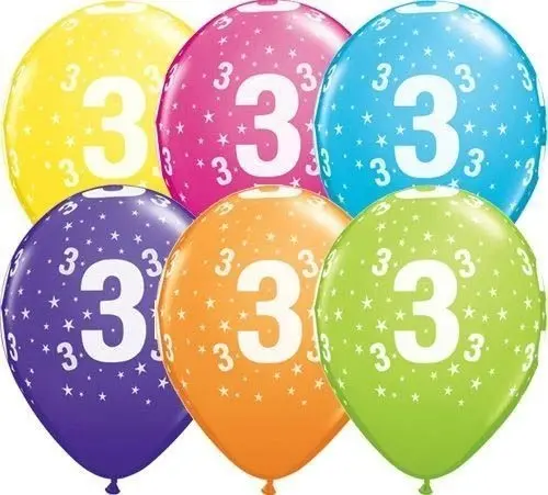 Qualatex Latexballon 3. Geburtstag verschiedene Farben Ø 30cm