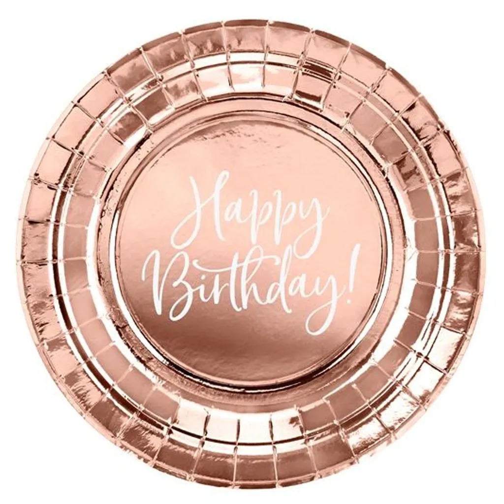 6 Pappteller "Happy Birthday" -  Roségold