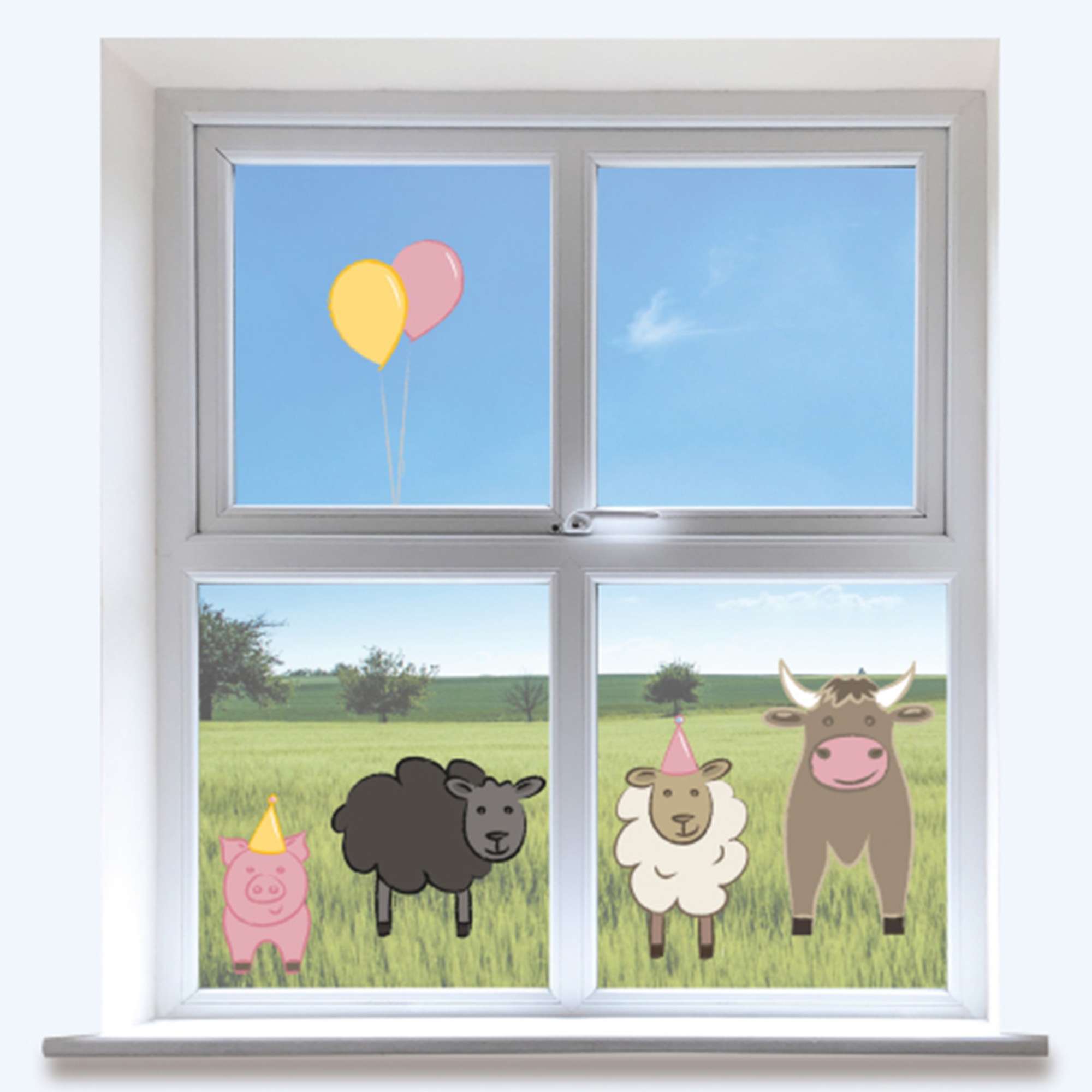 Fensterdekoration "Farm Party" Fenster, Person, Kuh, Vieh, Säugetier