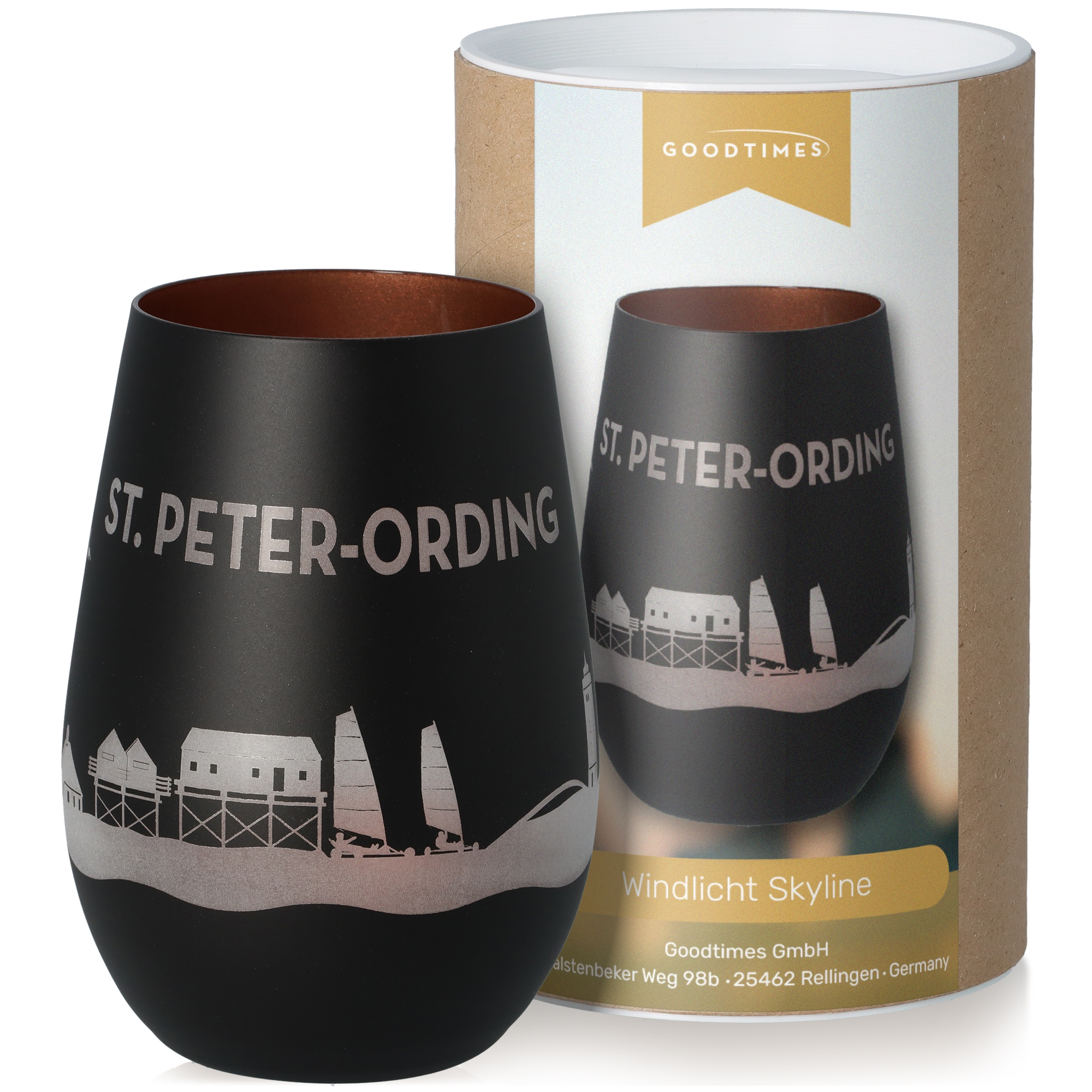 Windlicht Skyline St. Peter-Ording Schwarz/Bronze Krug, Töpferei, Tasse