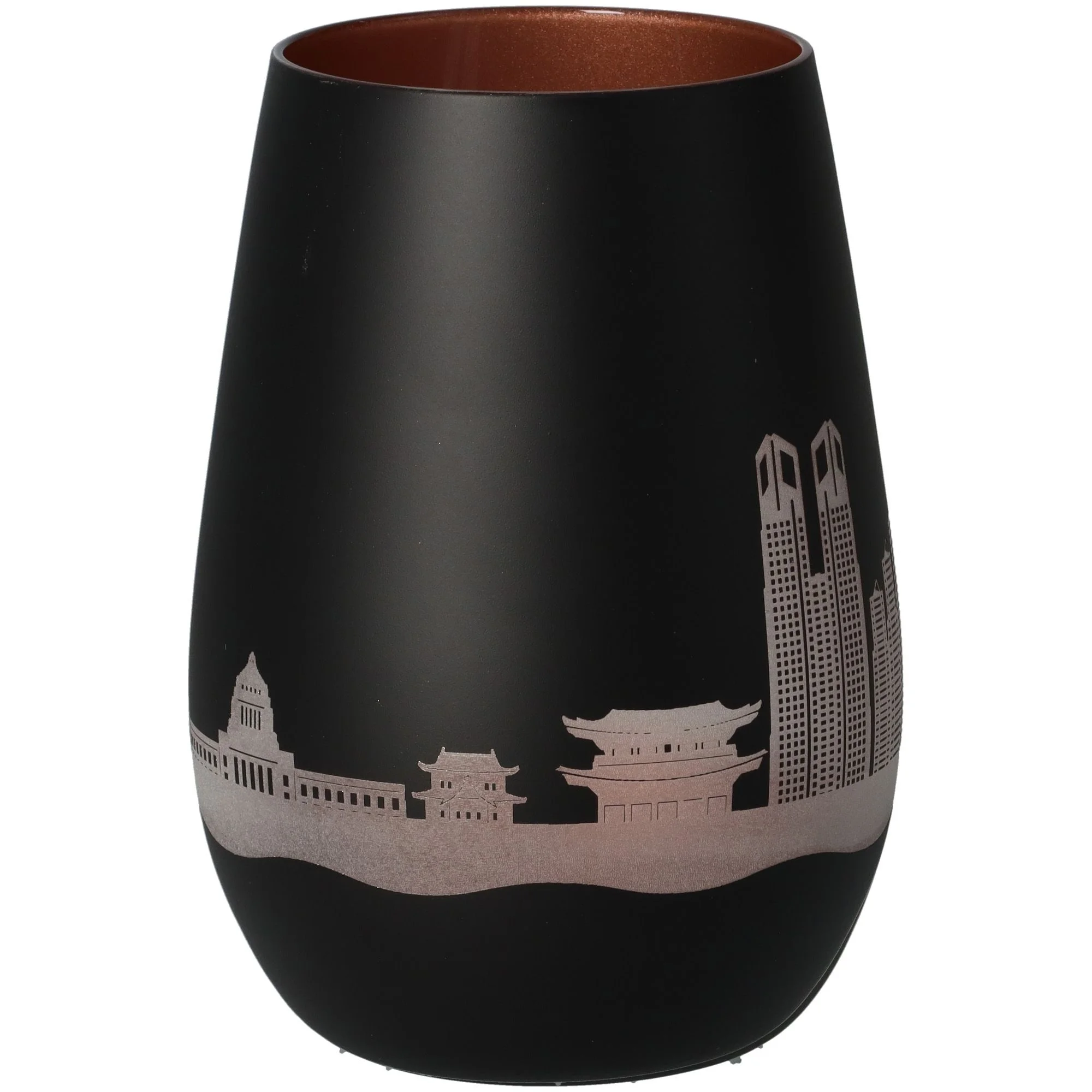 vase, schwarze vase, städte skyline, mattierte oberfläche, keramik