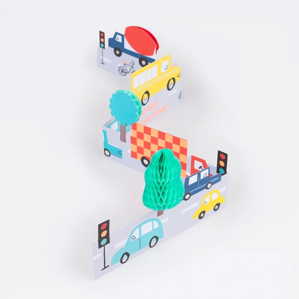 Papierdekoration, Straßenszene, 3D-Pop-up, Auto-Illustrationen, Verkehrsszene