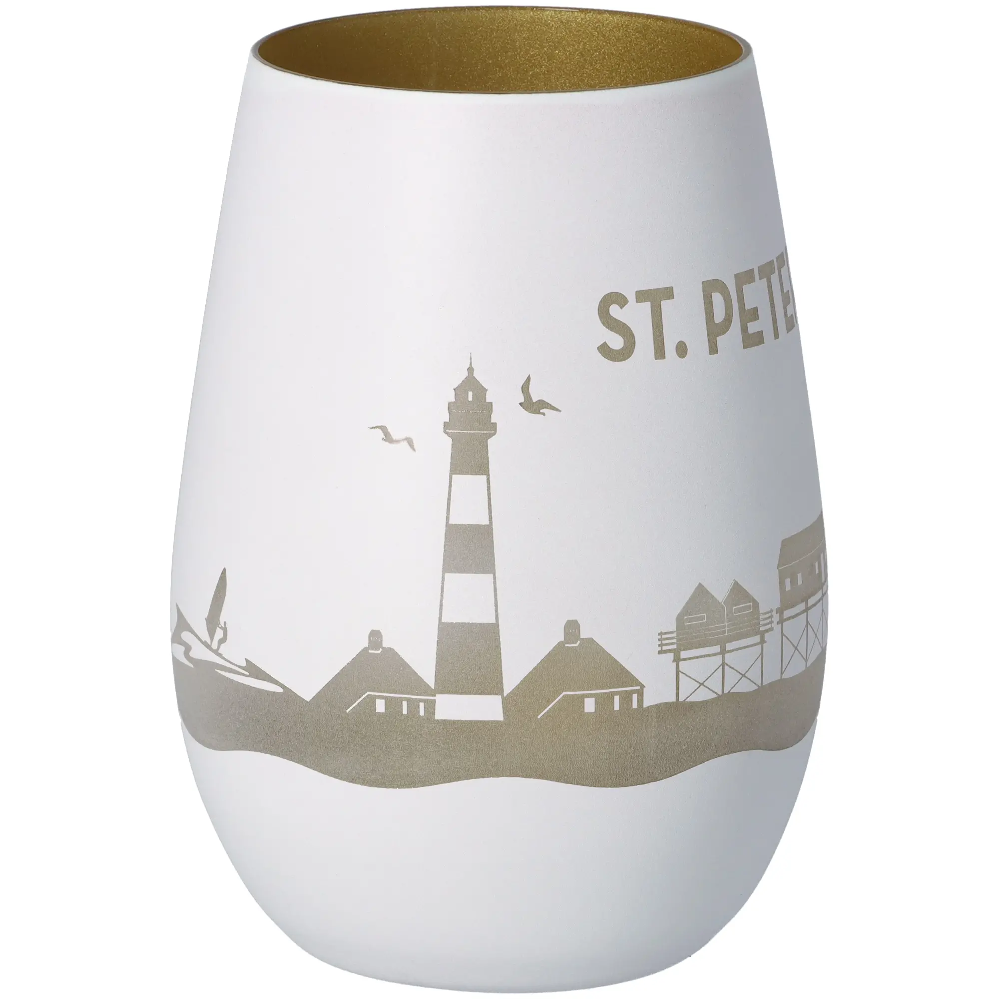 Windlicht Skyline St. Peter-Ording Weiß/Gold