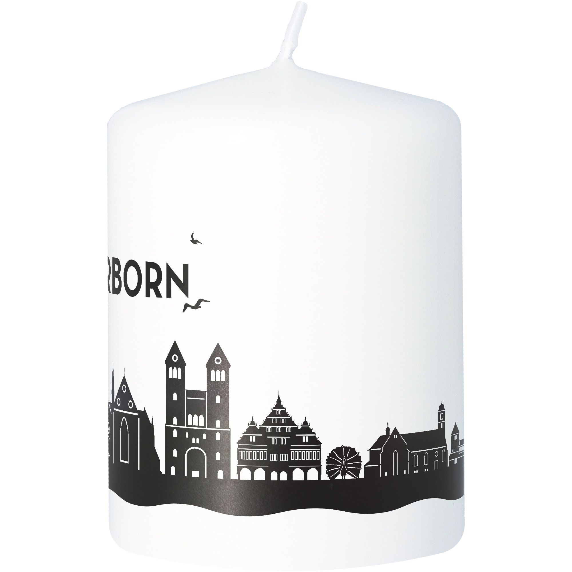 Stumpenkerze Skyline Paderborn Weiß Stumpenkerze Skyline Paderborn Weiß
