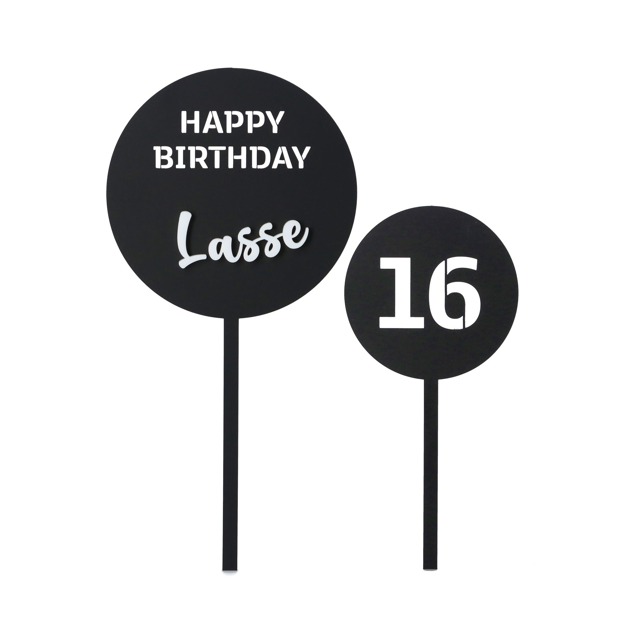 Cake Topper Happy Birthday "Name & Zahl" Set Rund Acryl