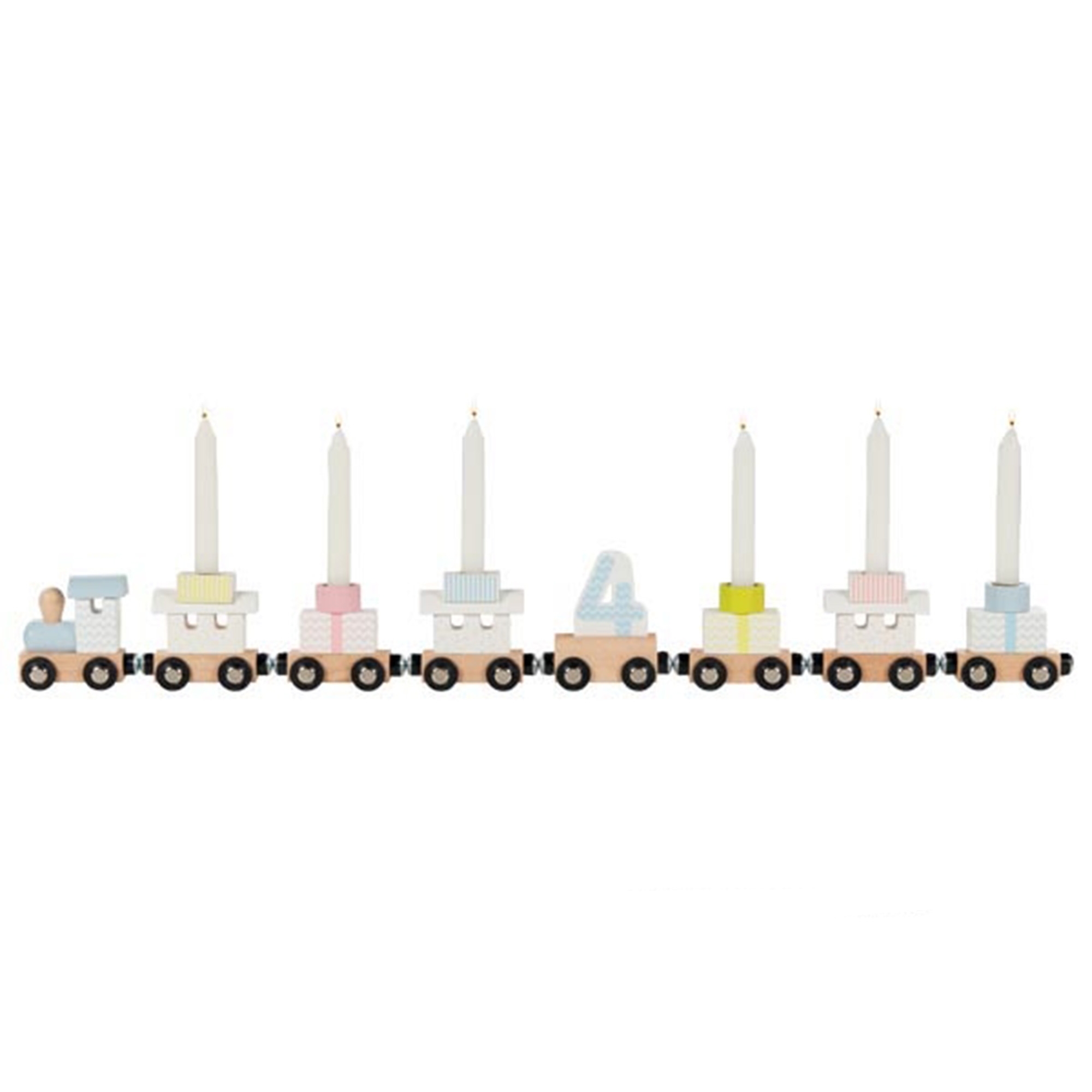 Goki - Geburtstagszug Pastell mit Magnetverbindung Kerze, Maschine, Rad