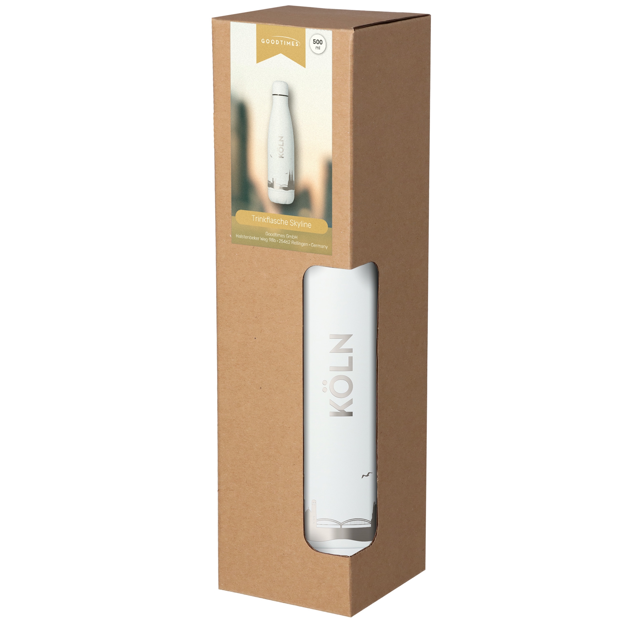 Trinkflasche Skyline Köln Weiß 500ml Flasche, Postfach