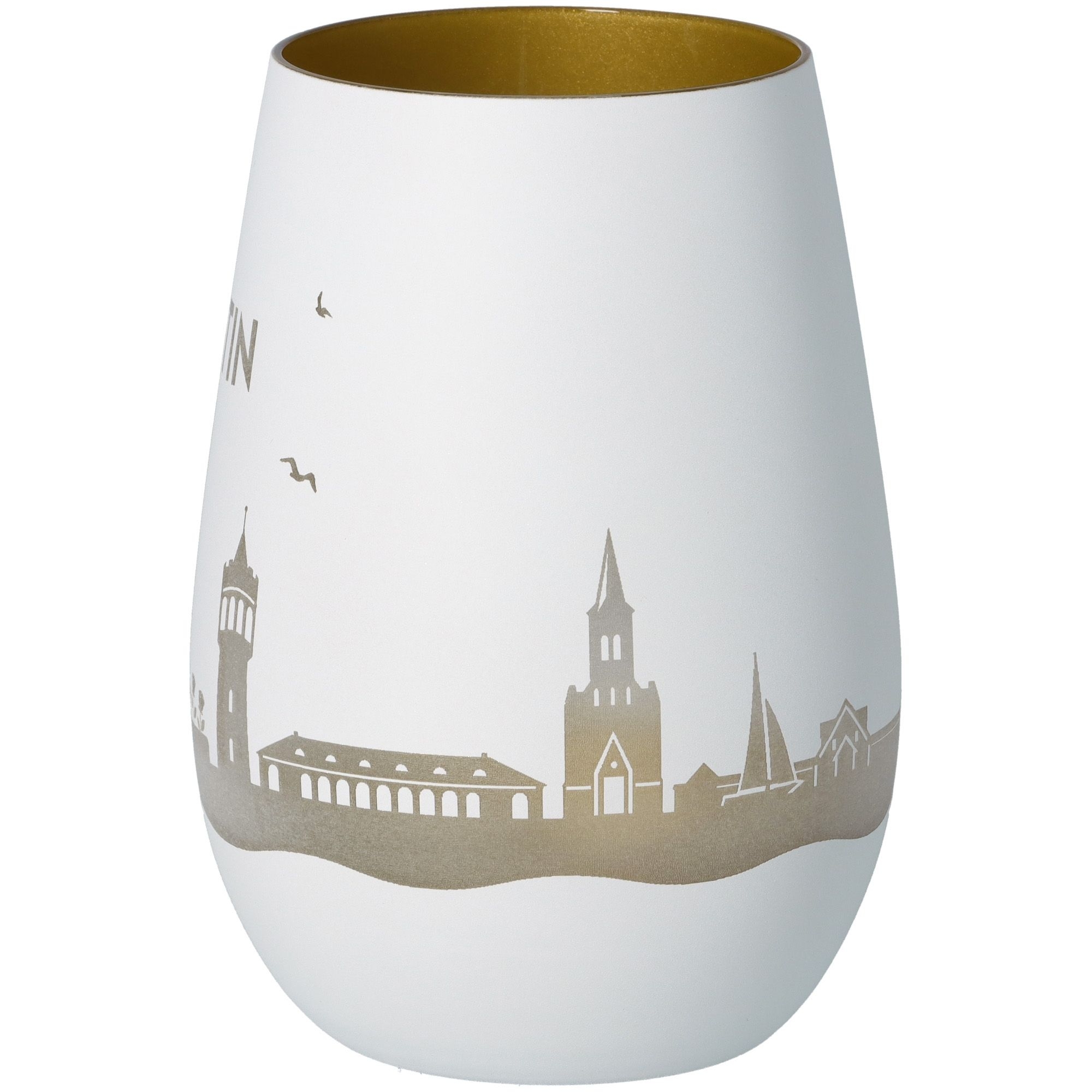 Windlicht Skyline Eutin Weiß/Gold Töpferei, Lampe, Glas, Porzellan, Vase