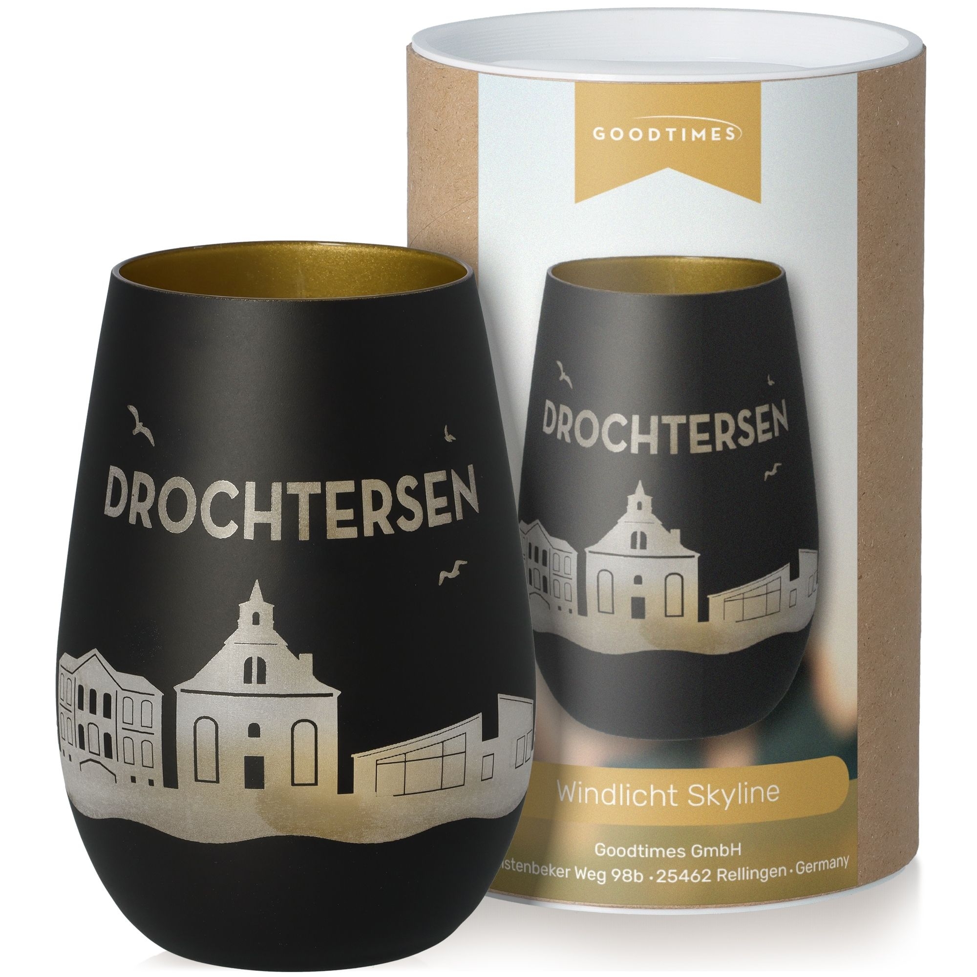 Windlicht Skyline Drochtersen Schwarz/Gold Krug, Töpferei