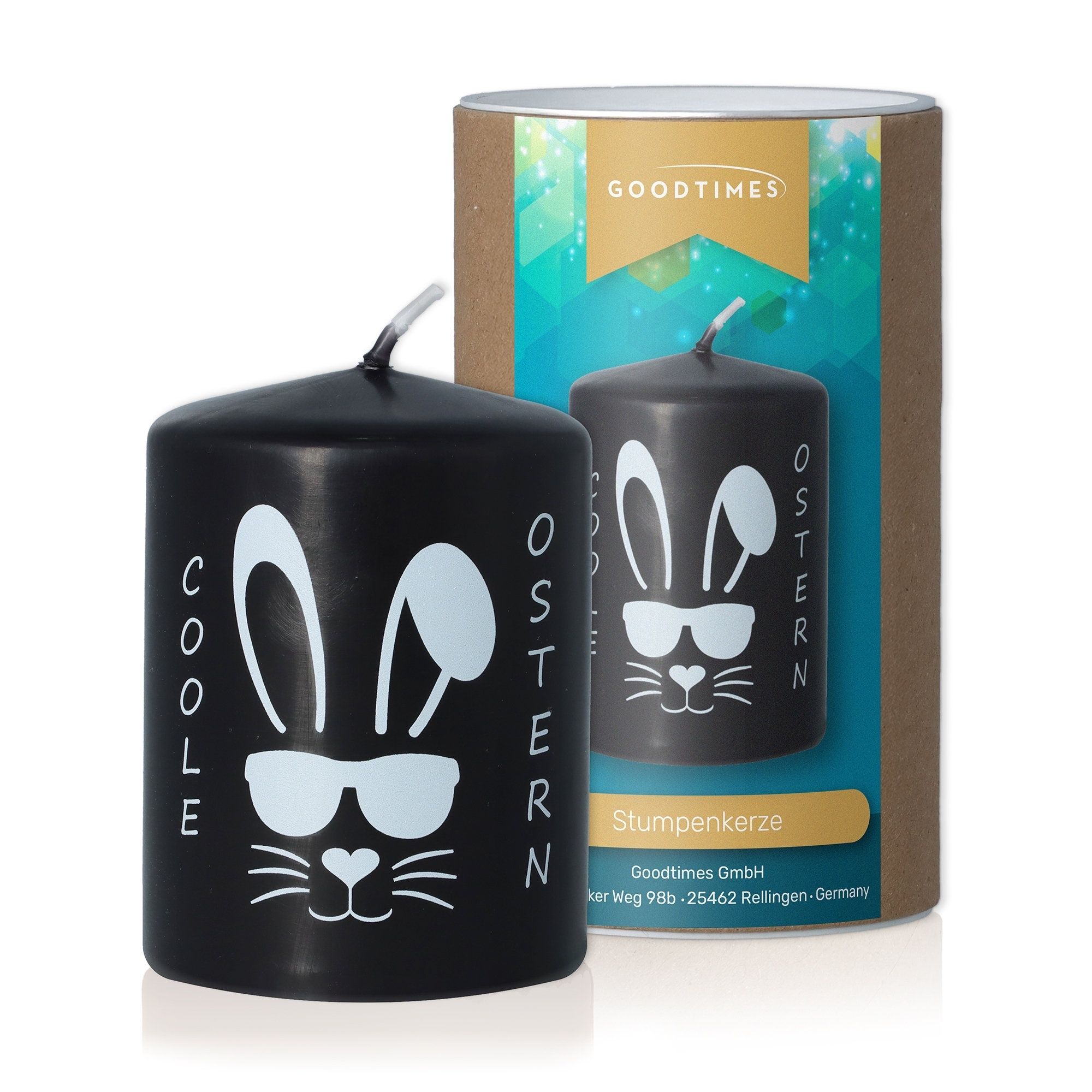 Stumpenkerze Schwarz "Coole Ostern" Stumpenkerze Schwarz "Coole Ostern"