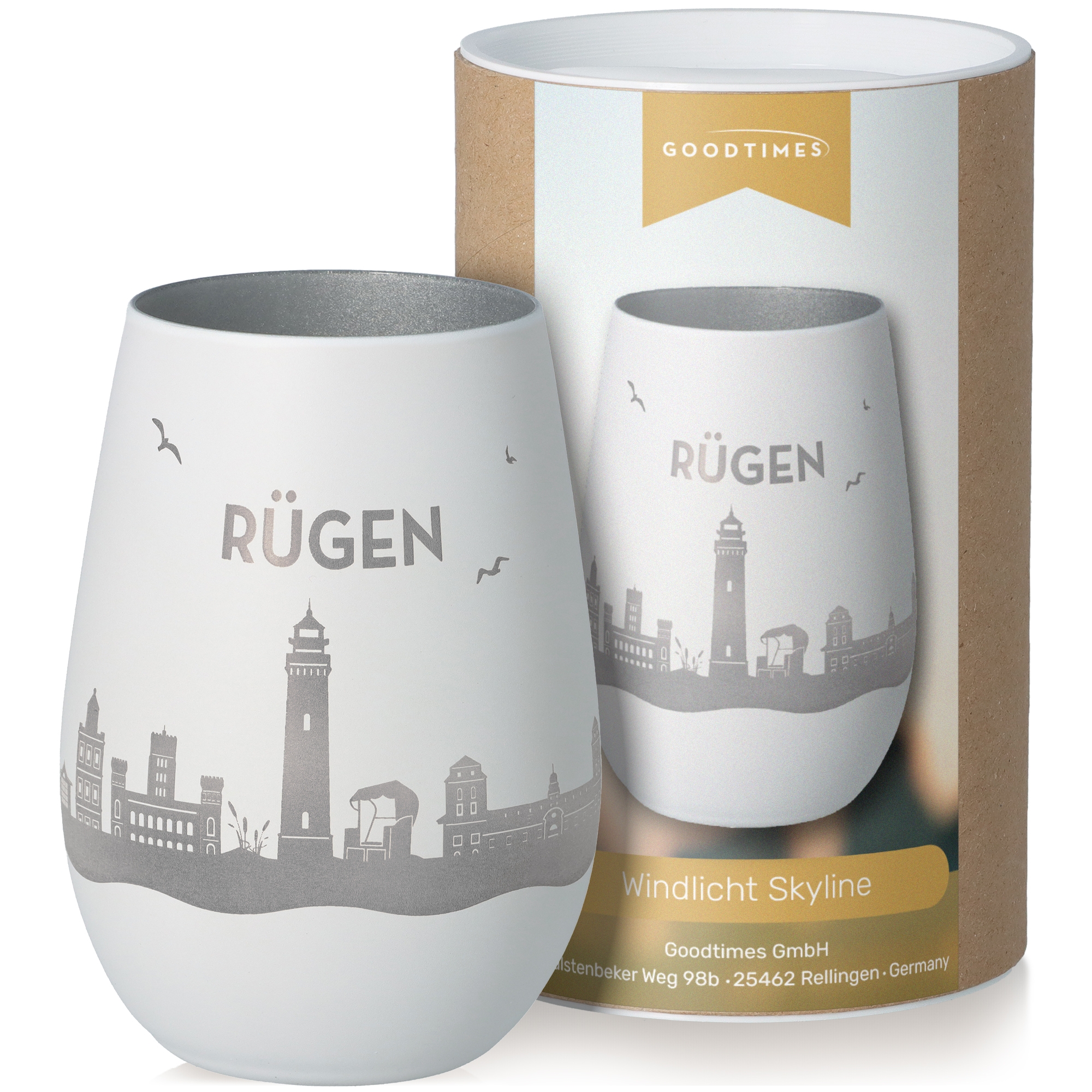 Windlicht Skyline Rügen Weiß/Silber Töpferei, Tasse