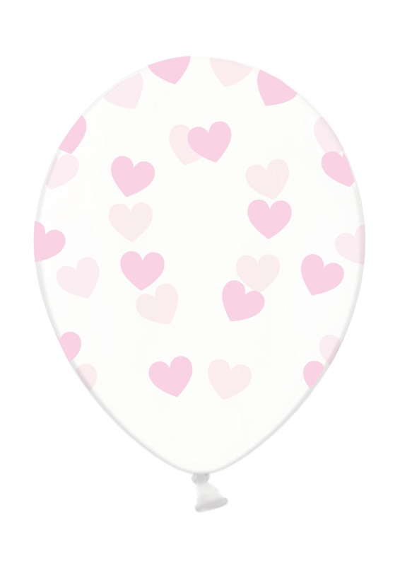 Latexballon Transparent mit rosa Herzen 30cm