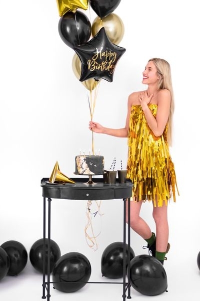 Folienballon Stern "Happy Birthday", Schwarz/Gold ca. 35 cm