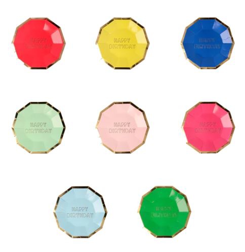 Meri Meri - 8 Pappteller "Happy Birthday", Bunt mit Goldkante Meri Meri - 8 Pappteller "Happy Birthday", Bunt mit Goldkante