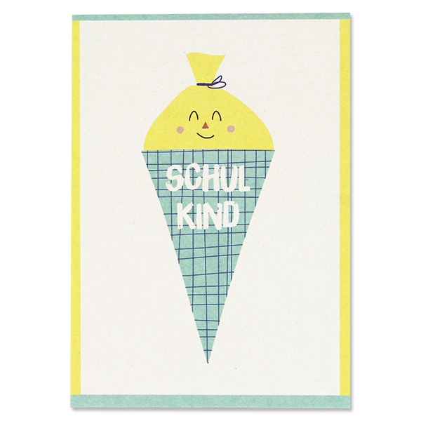 Postkarte "Freundliche Schultüte", Mint/Gelb