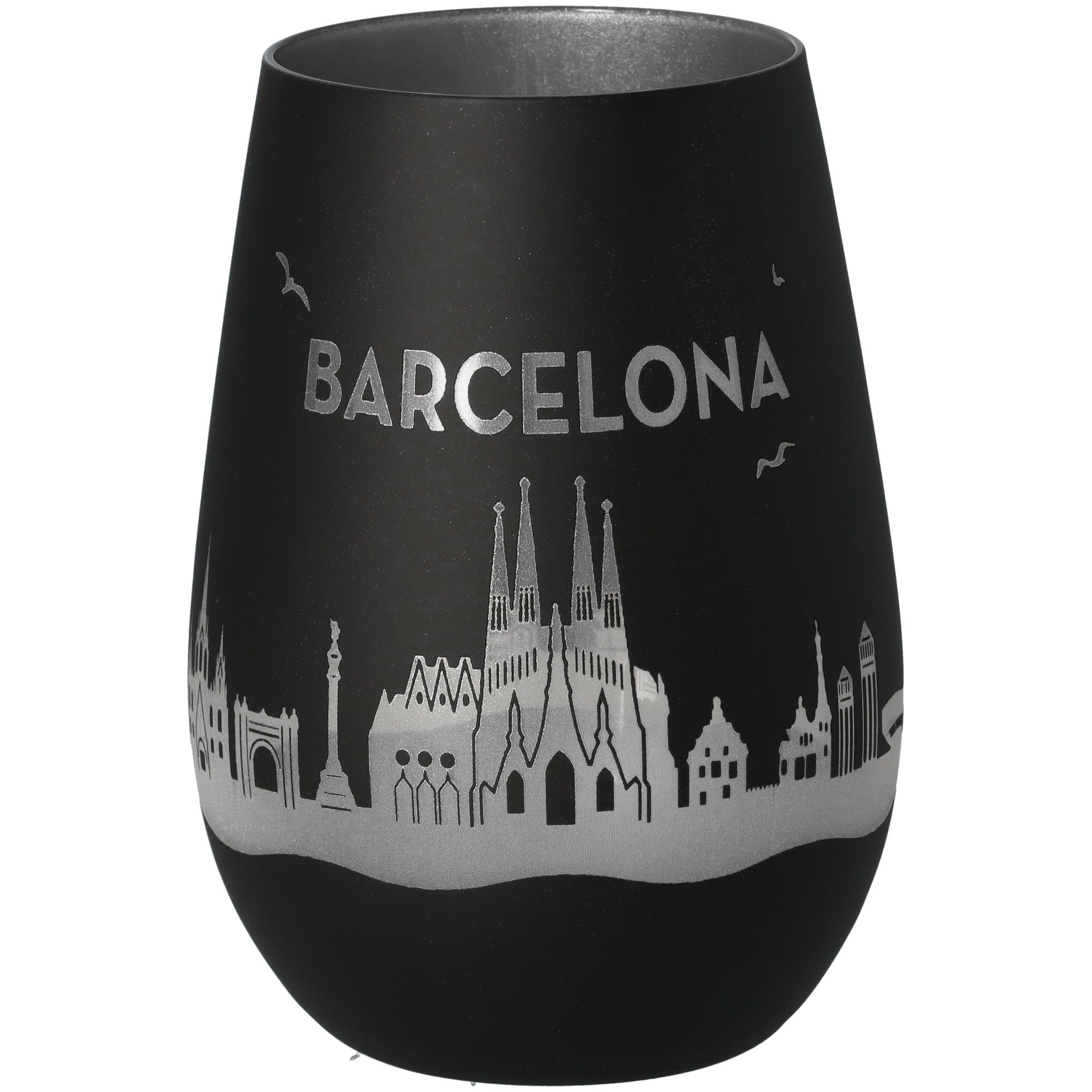 Windlicht Skyline Barcelona Schwarz/Silber