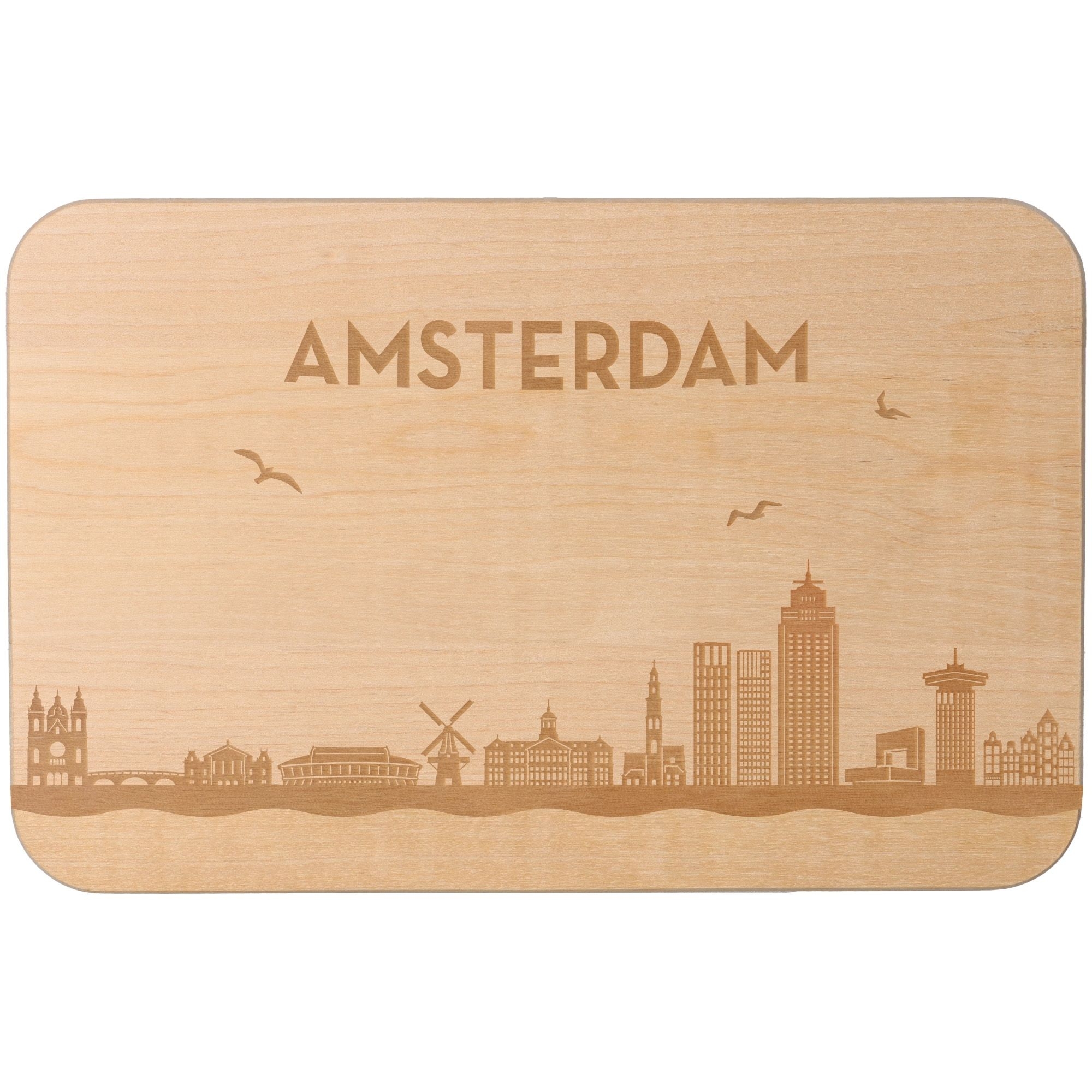 Frühstücksbrett Skyline Amsterdam 23cm x 15cm x 1cm Matte, Holz, Tier, Vogel