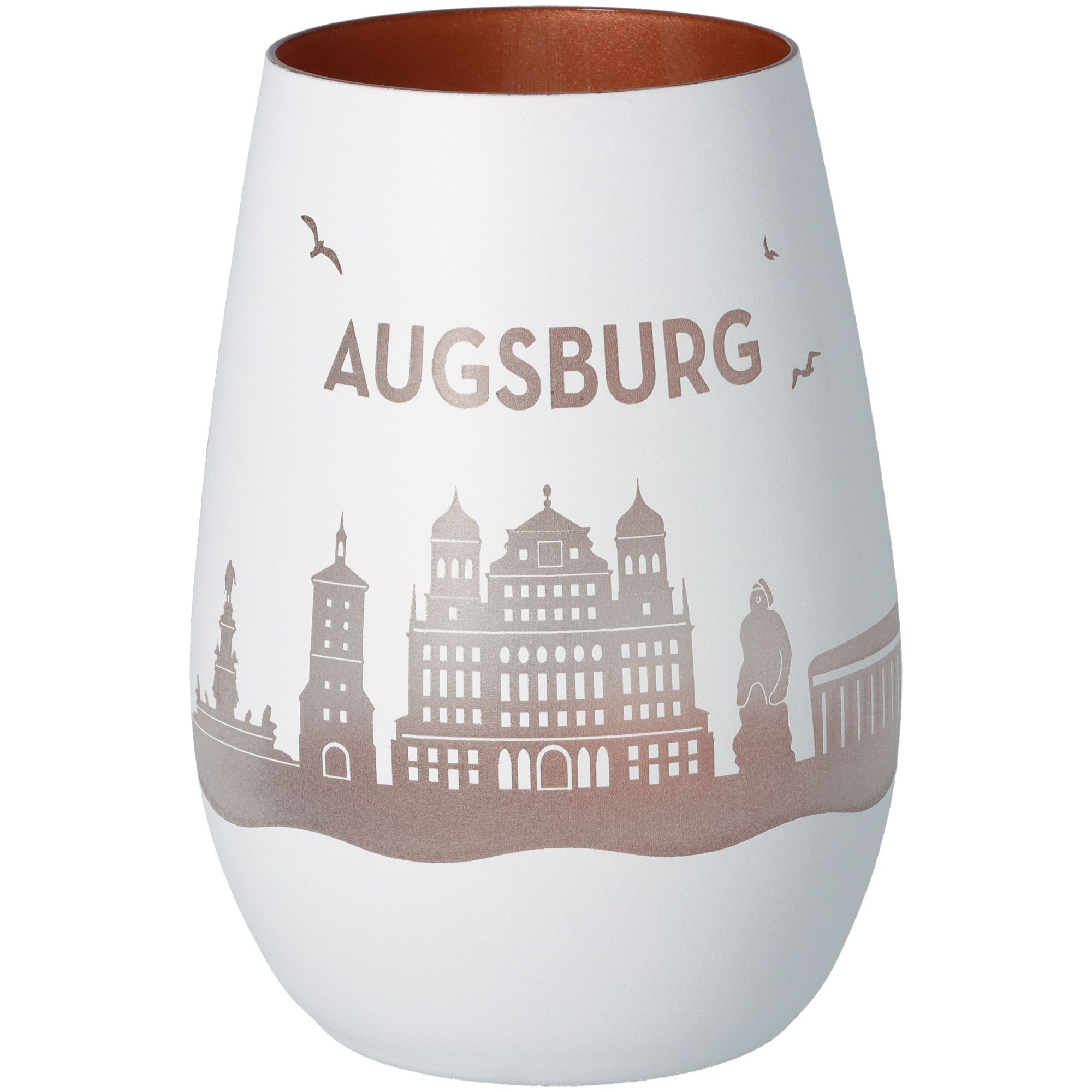 Windlicht Skyline Augsburg Weiß/Bronze Töpferei, Glas, Kunst, Porzellan, Vase