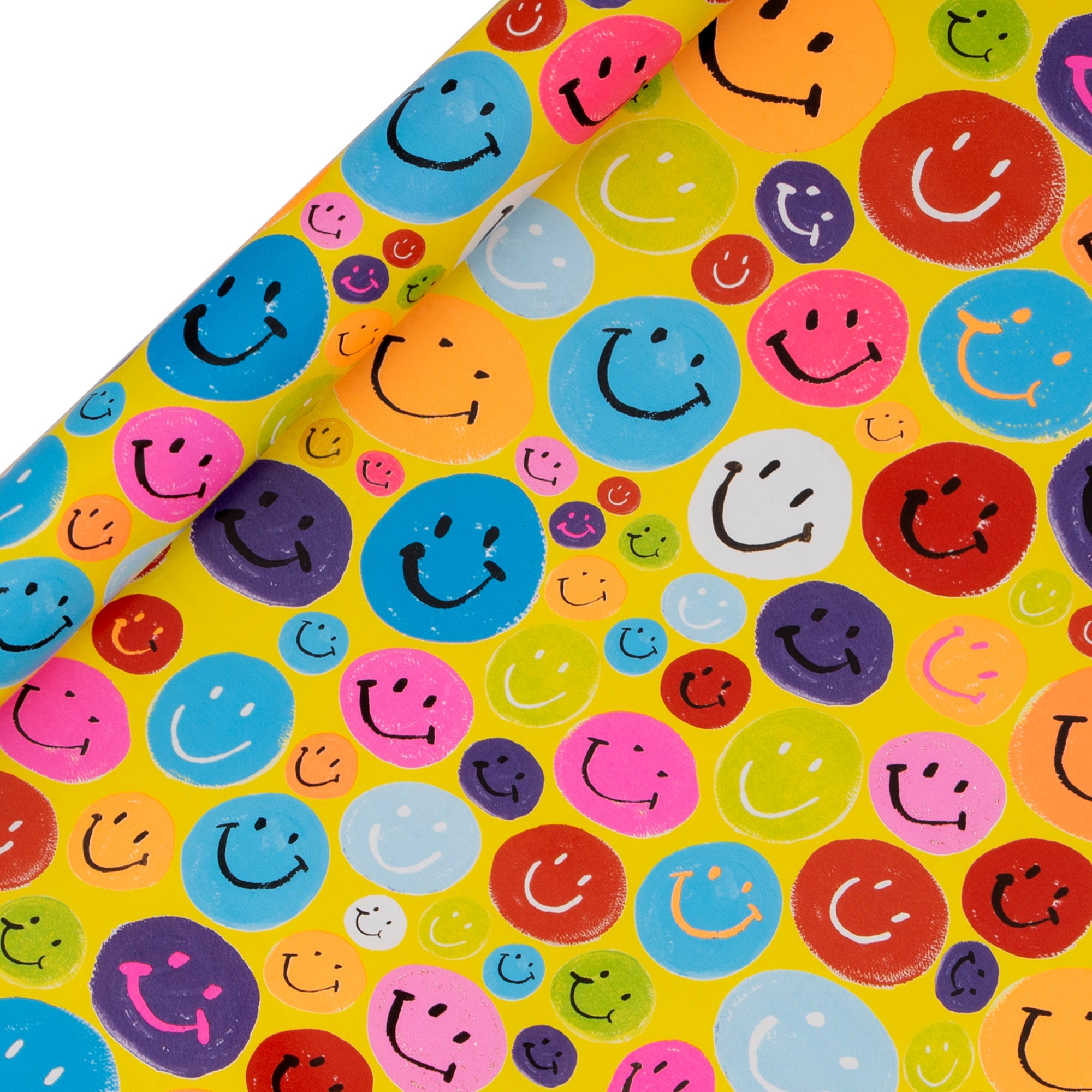 bunte runde smileys, smiley muster, gelbes hintergrundband,  buntes papier/muster, kinderspielzeug muster