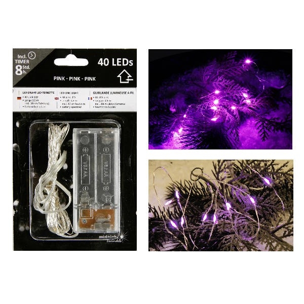 40 LED Draht Lichterkette Pink