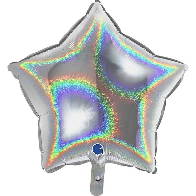 Folienballon Stern Glitter Holo Silber 45cm