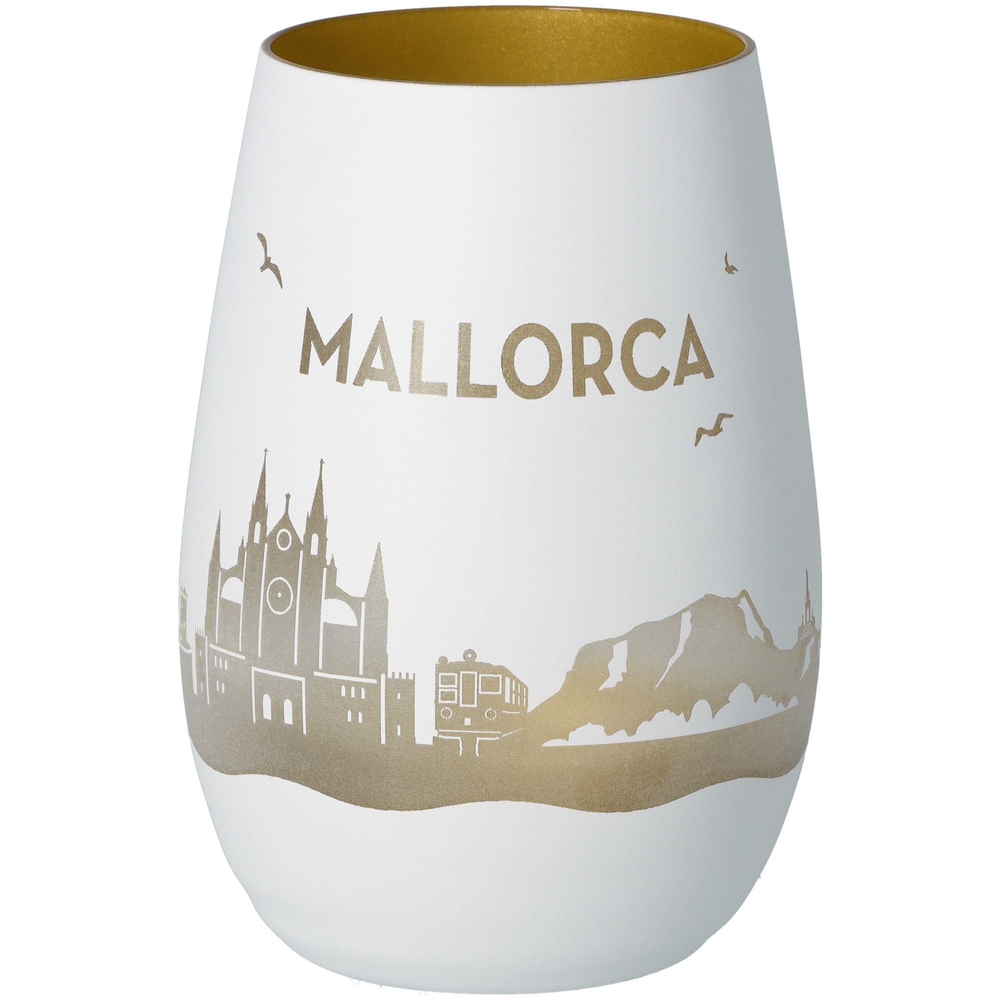 Windlicht Skyline Mallorca Weiß/Gold Töpferei, Krug, Vase, Kunst, Porzellan