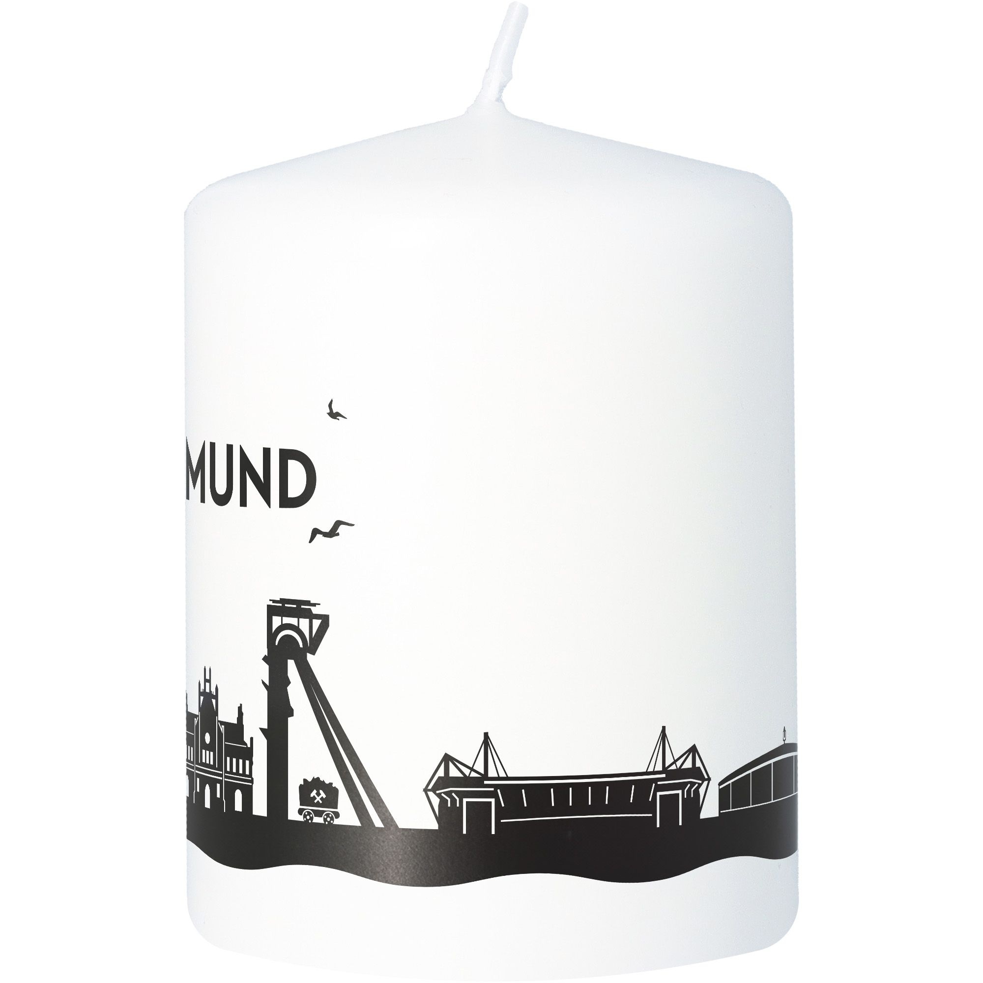 Stumpenkerze Skyline Dortmund Weiß Stumpenkerze Skyline Dortmund Weiß