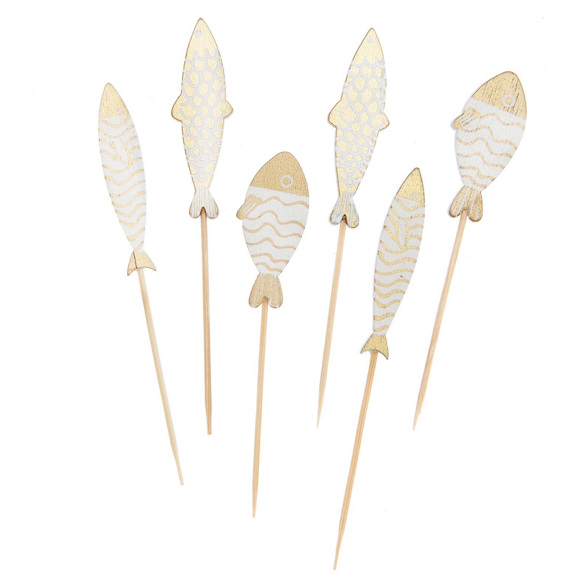 Deko-Picker "Fisch" Weiß/Gold 6 Stück Deko-Picker "Fisch" Weiß/Gold 6 Stück