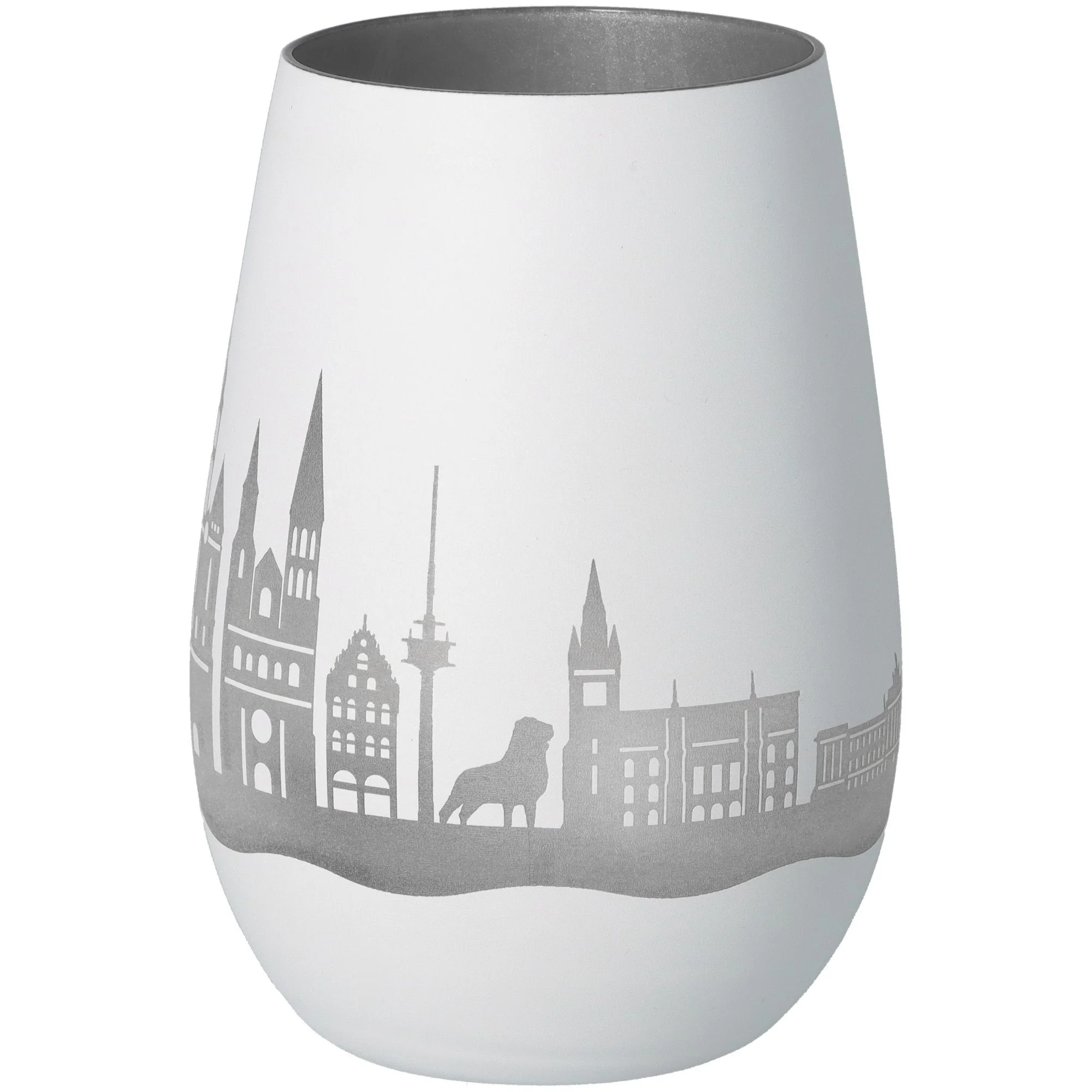 Vase, Städte-Silhouette, Grauer Muster, Kegelform, Porzellanvase