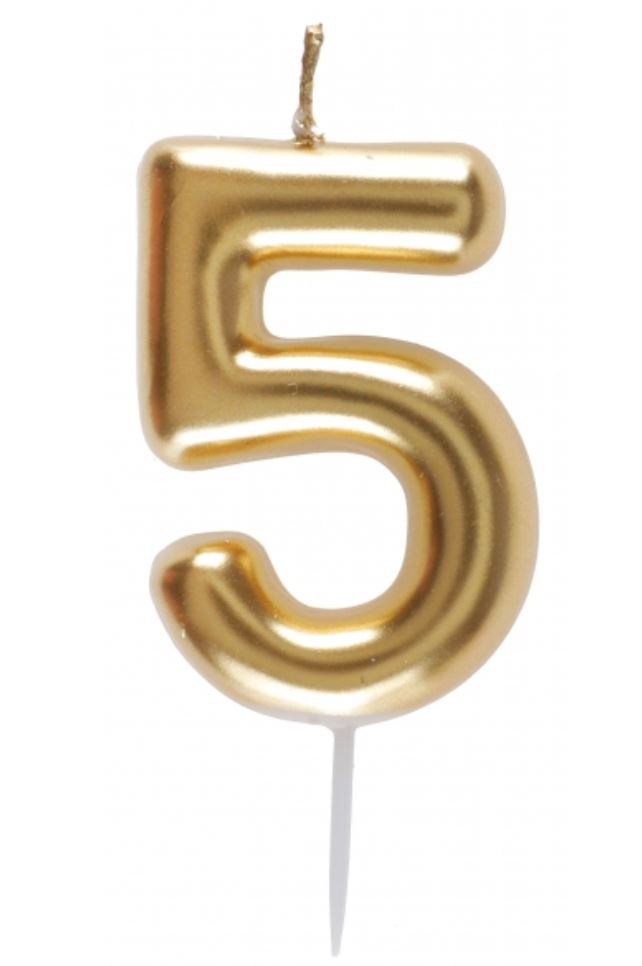 Zahlenkerze "5", Gold Zahlenkerze "5", Gold