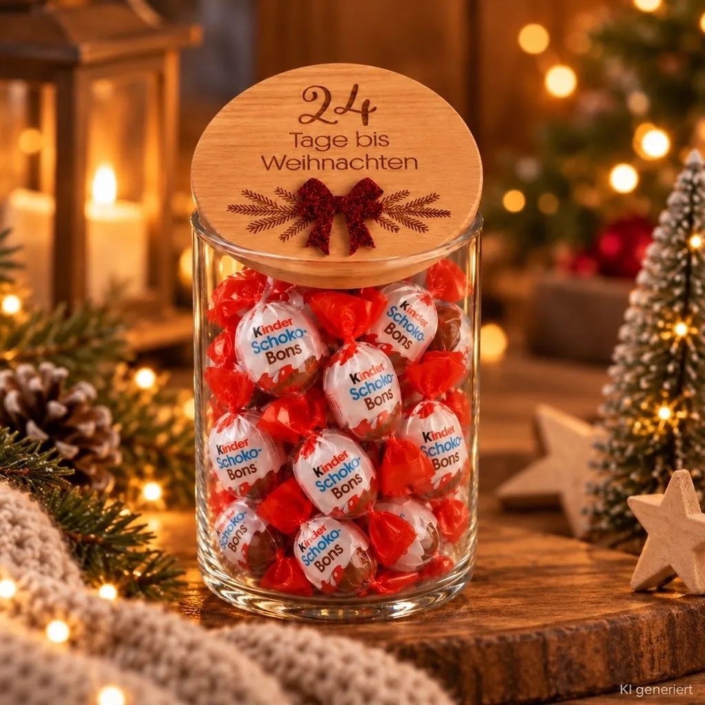 Geschenkglas "24 Tage bis Weihnachten" Glitzerrot