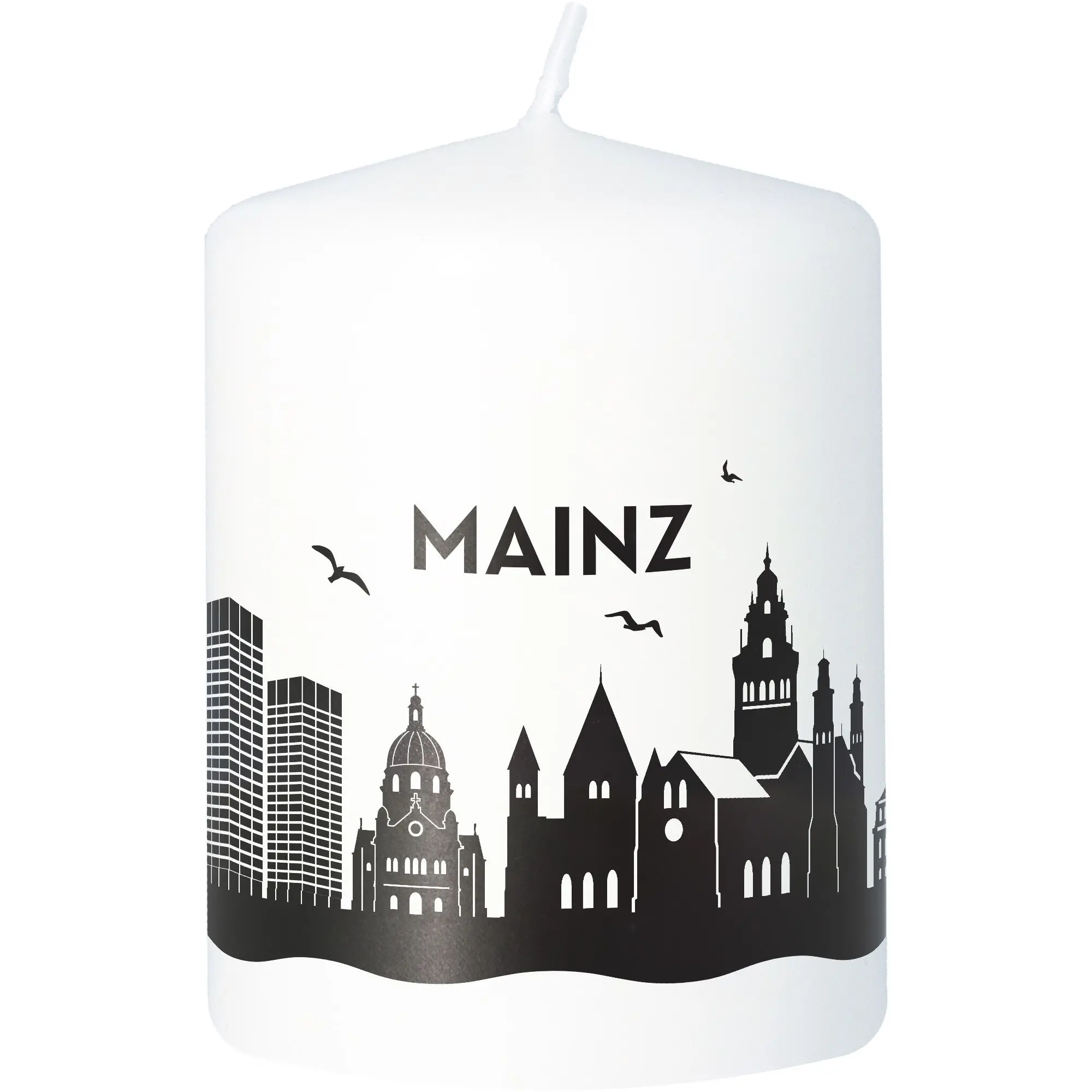 Stumpenkerze Skyline Mainz Weiß